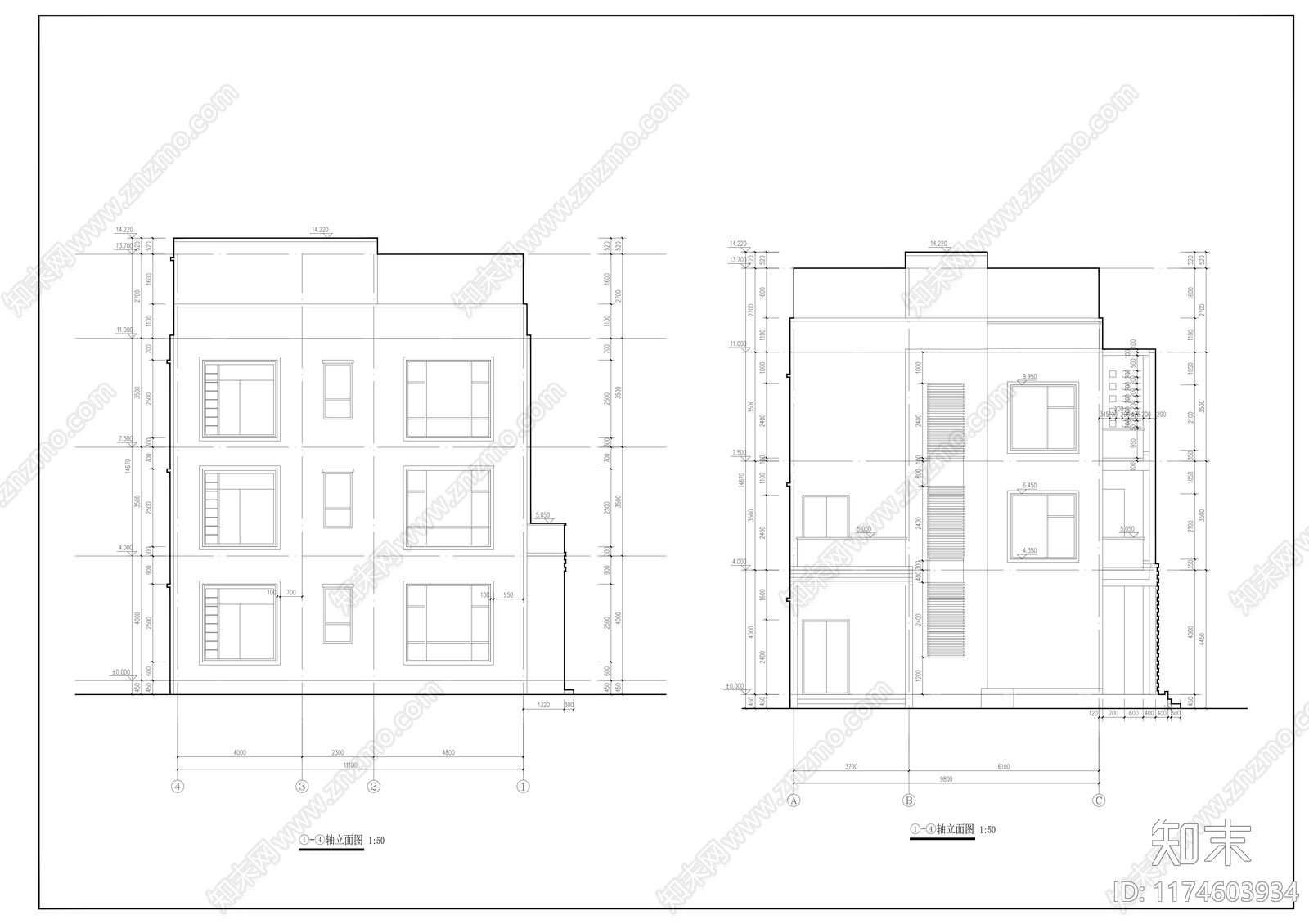 现代别墅建筑cad施工图下载【ID:1174603934】