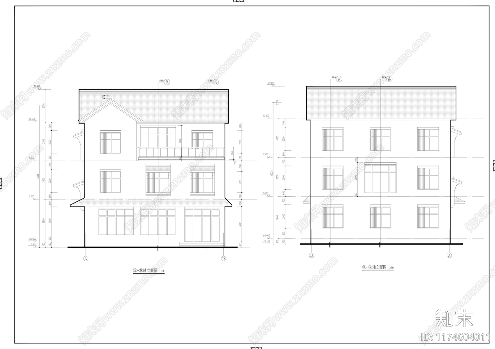 现代别墅建筑cad施工图下载【ID:1174604011】