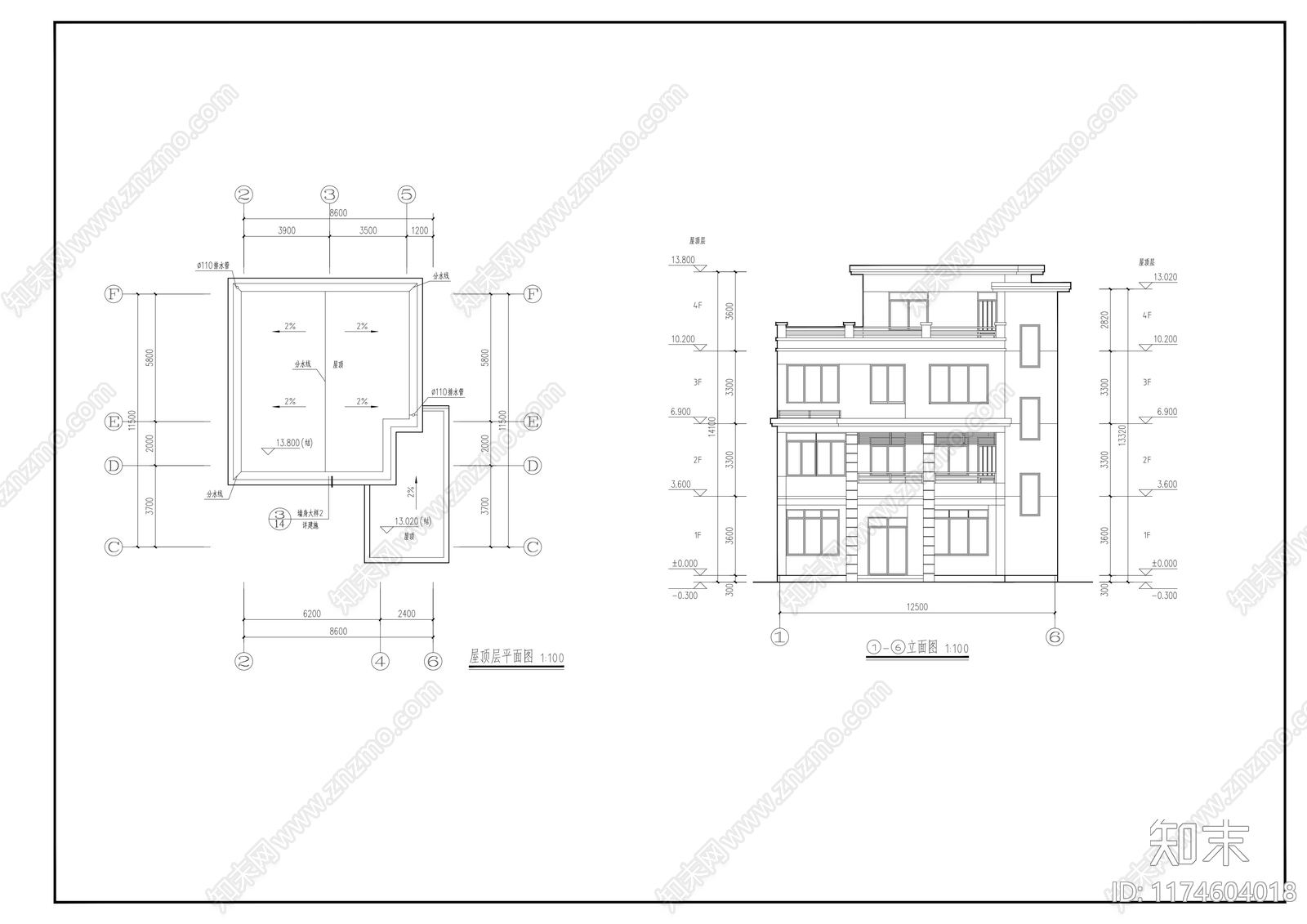 现代别墅建筑cad施工图下载【ID:1174604018】