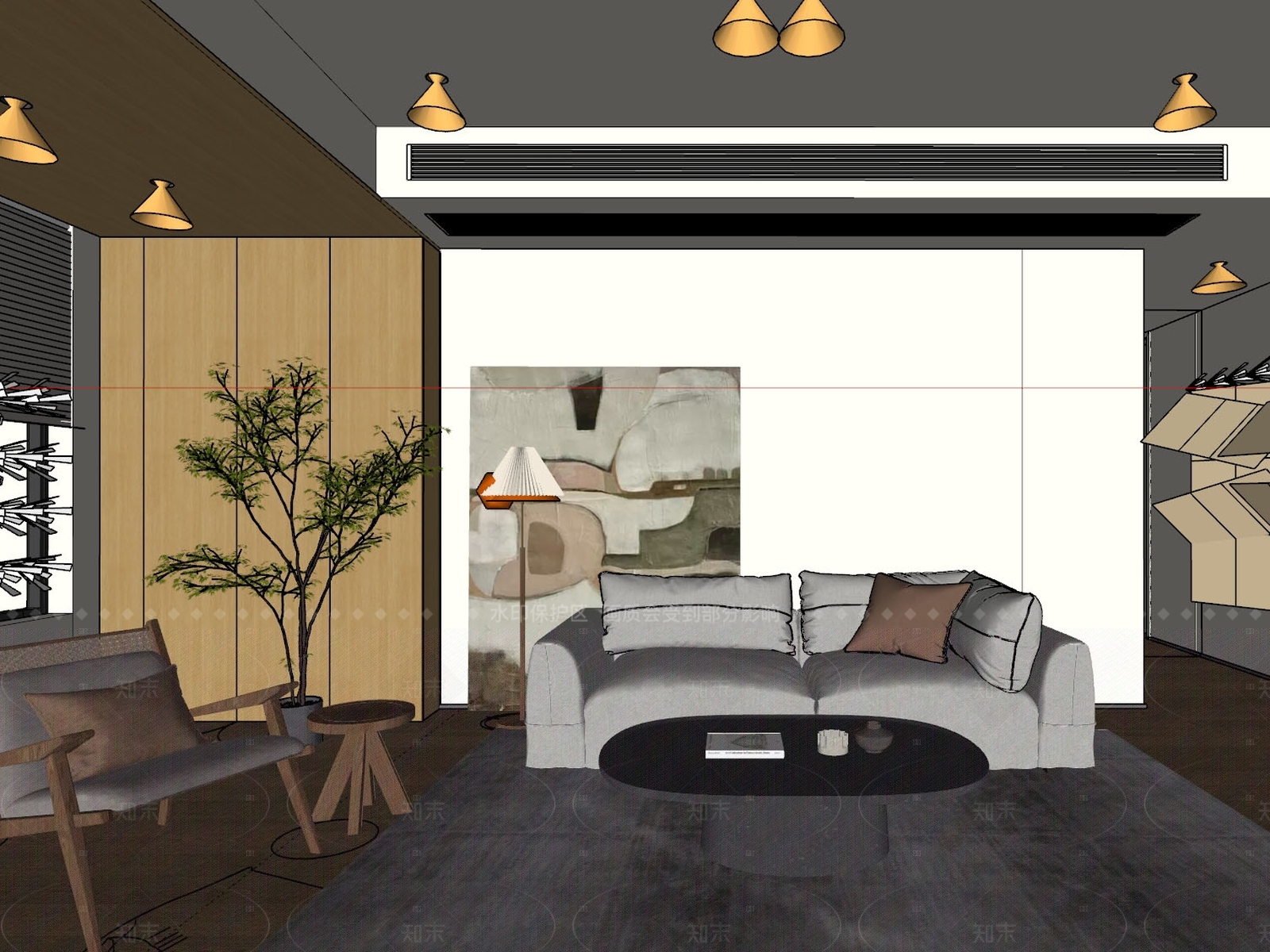 原木家居客厅SU模型下载【ID:1215967042】