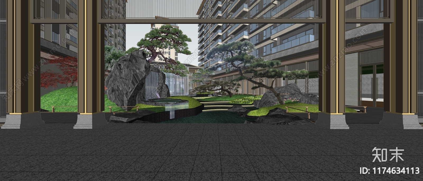 现代小区景观SU模型下载【ID:1174634113】