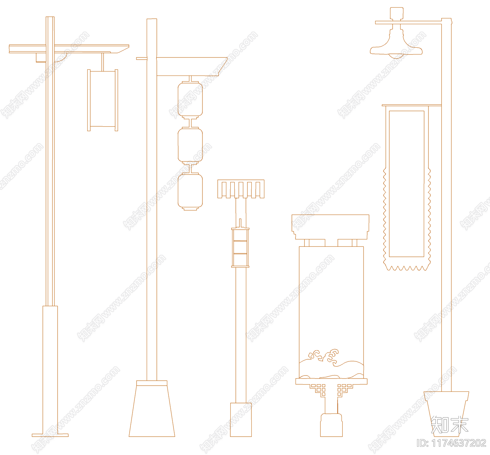 新中式灯具图库cad施工图下载【ID:1174637202】