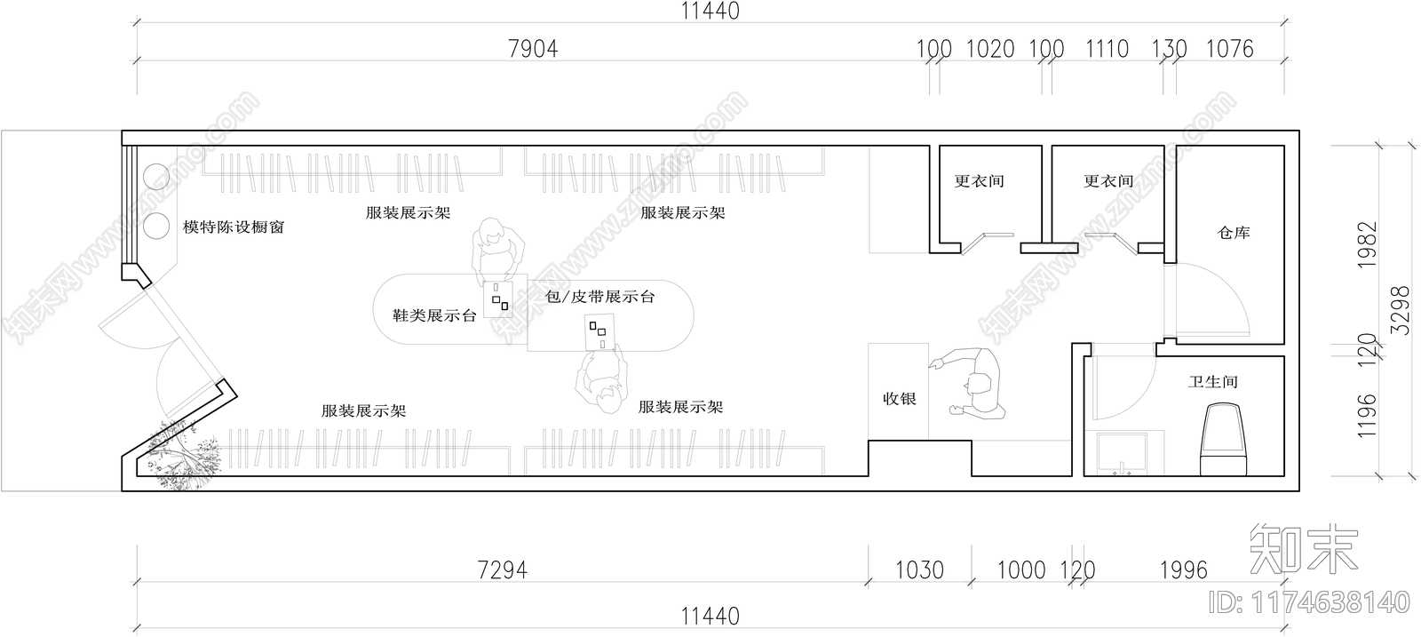 现代服装店cad施工图下载【ID:1174638140】