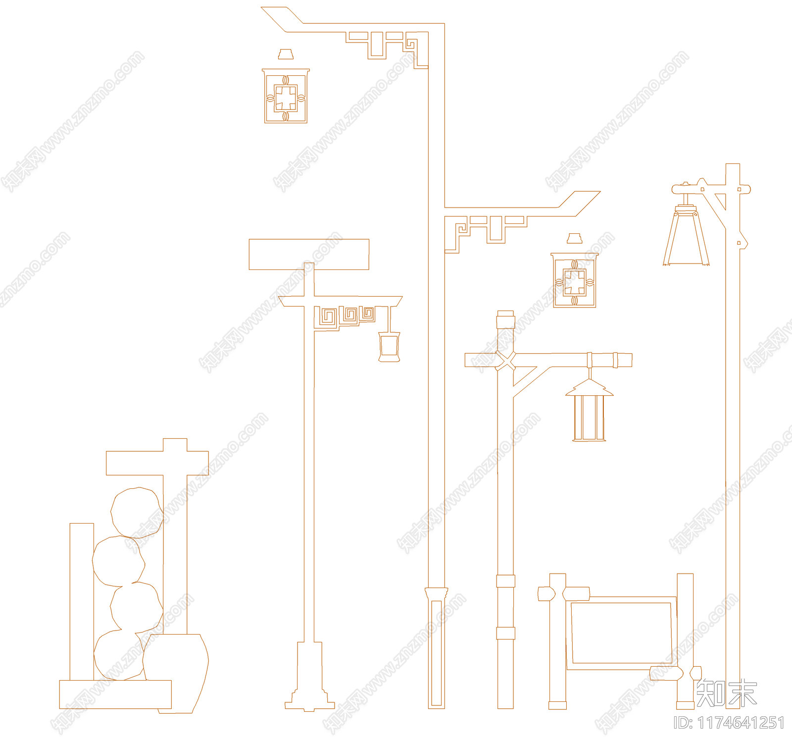 新中式灯具图库cad施工图下载【ID:1174641251】