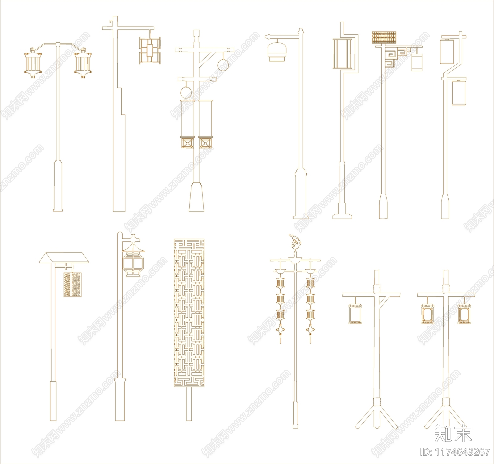 新中式灯具图库cad施工图下载【ID:1174643267】