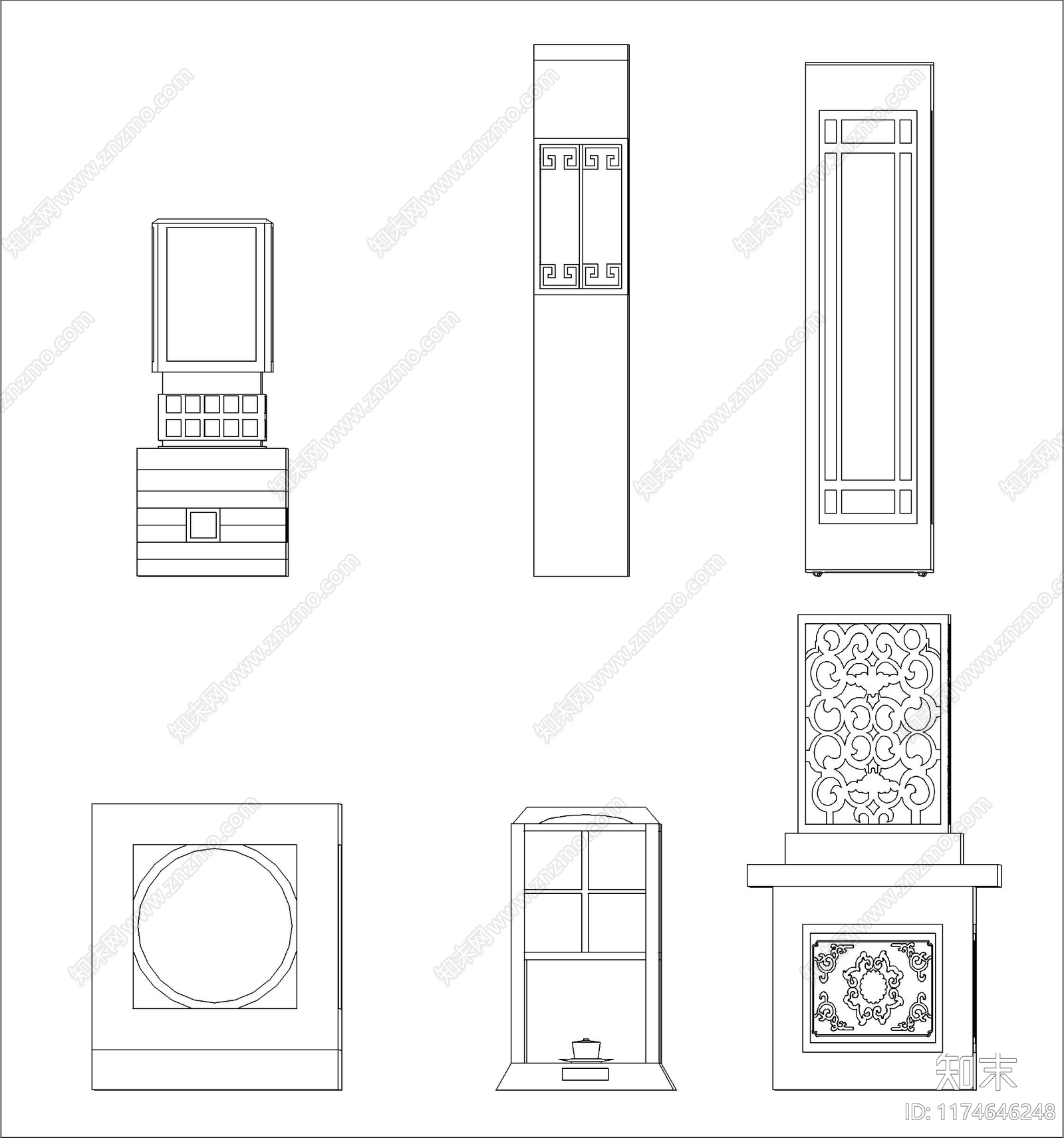 新中式灯具图库cad施工图下载【ID:1174646248】