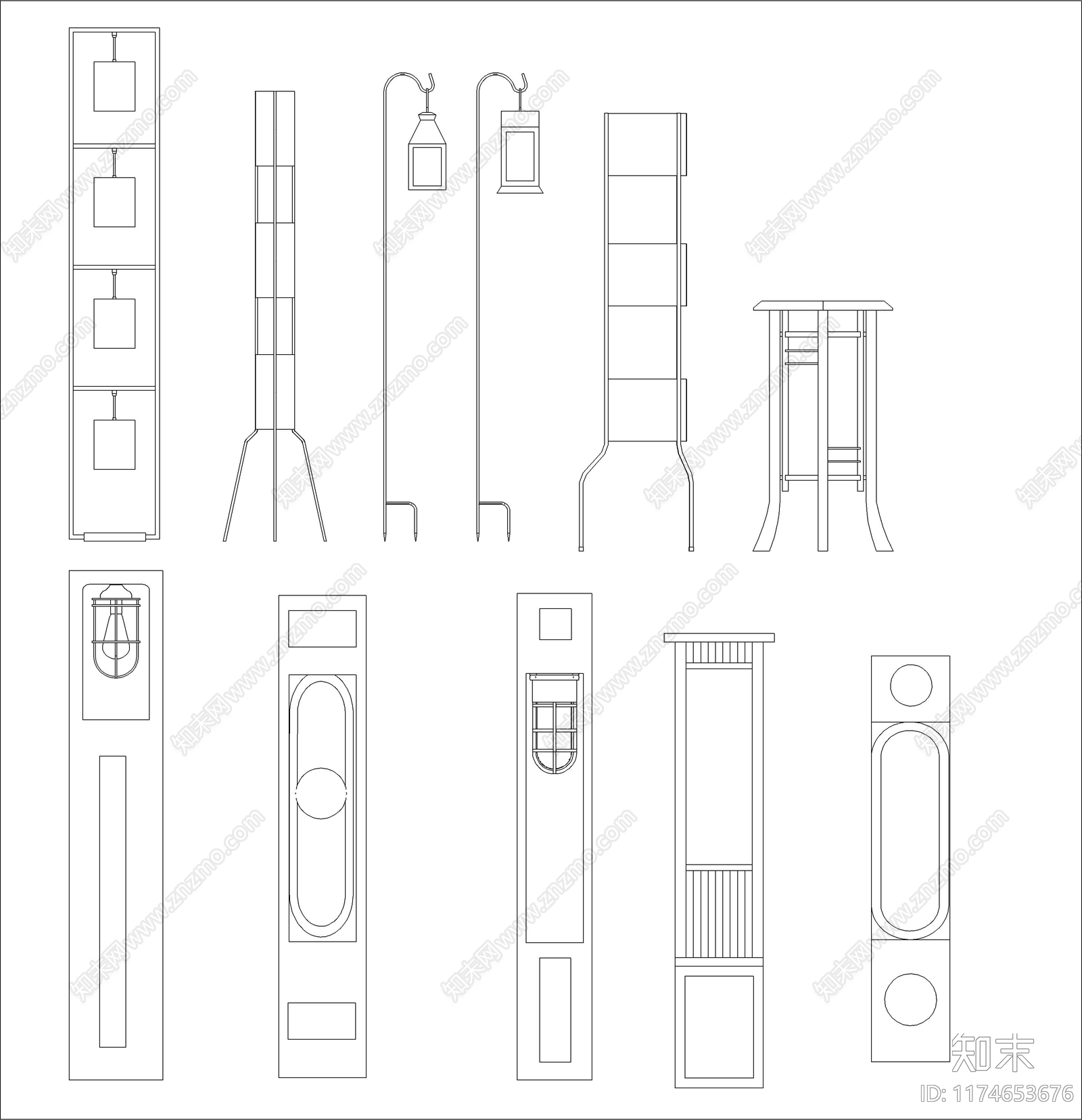 新中式灯具图库cad施工图下载【ID:1174653676】