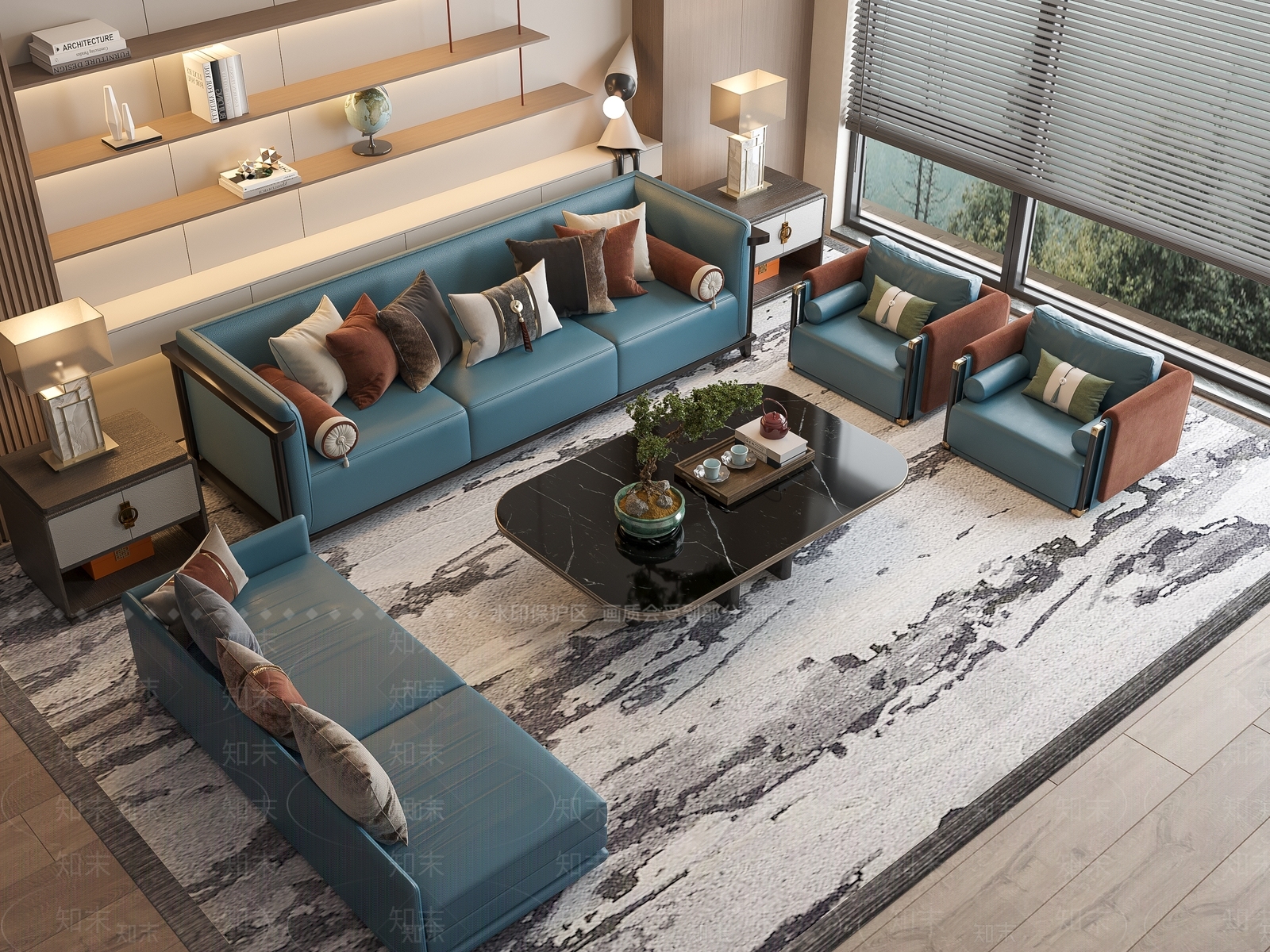 现代新中式卡座沙发3D模型下载【ID:1174665422】