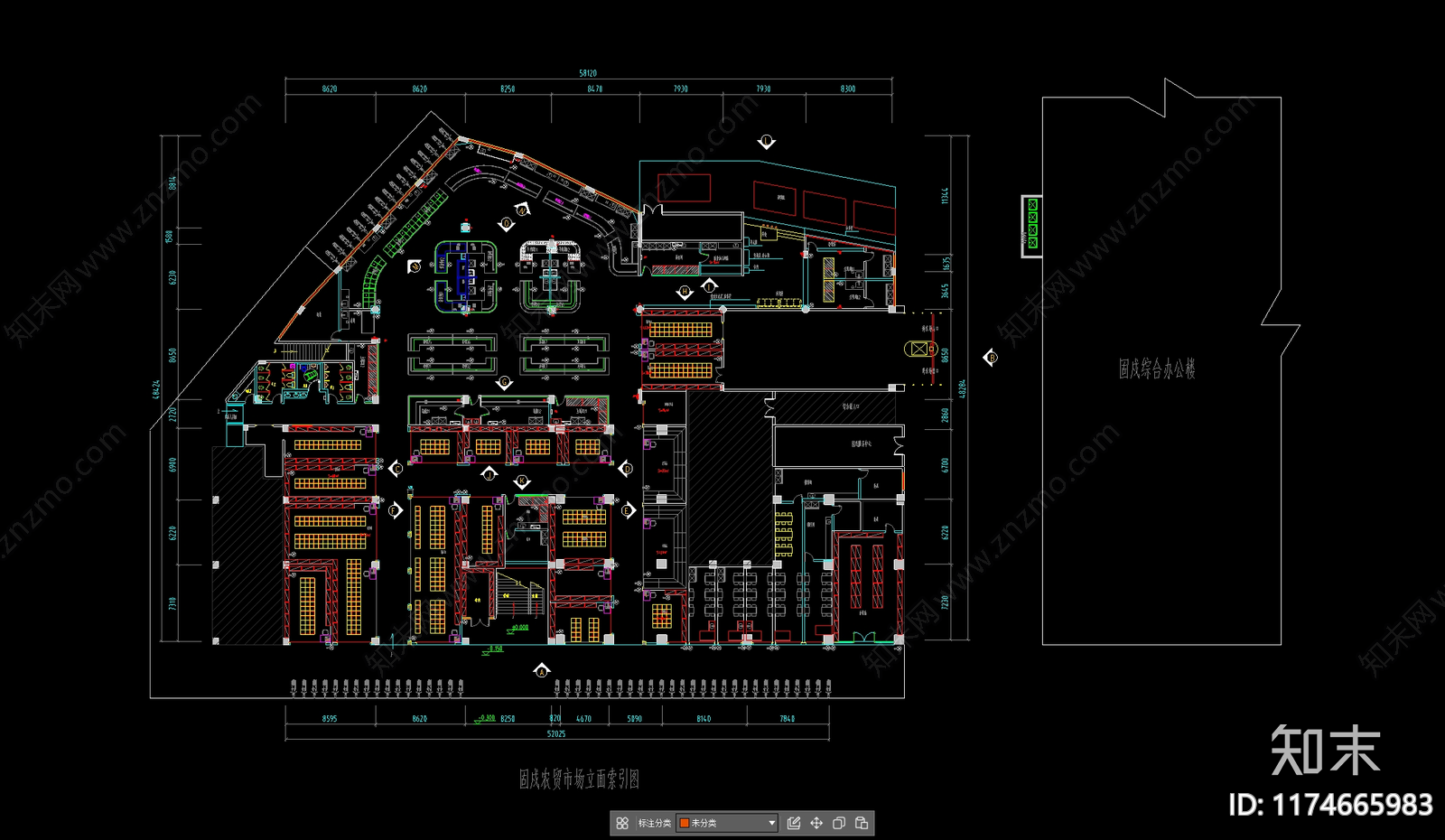 现代农贸市场cad施工图下载【ID:1174665983】