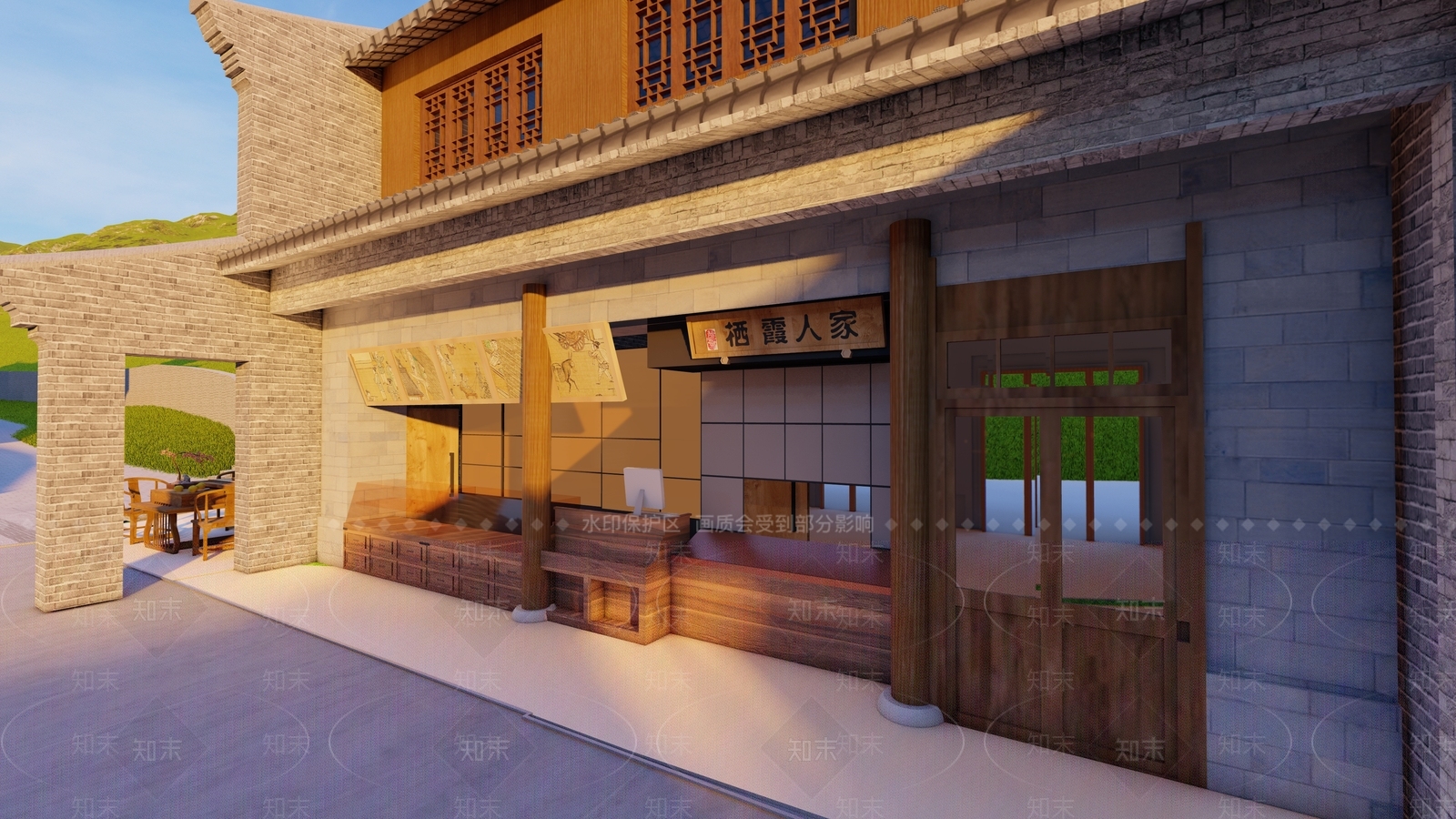 中式民宿建筑SU模型下载【ID:1174822943】