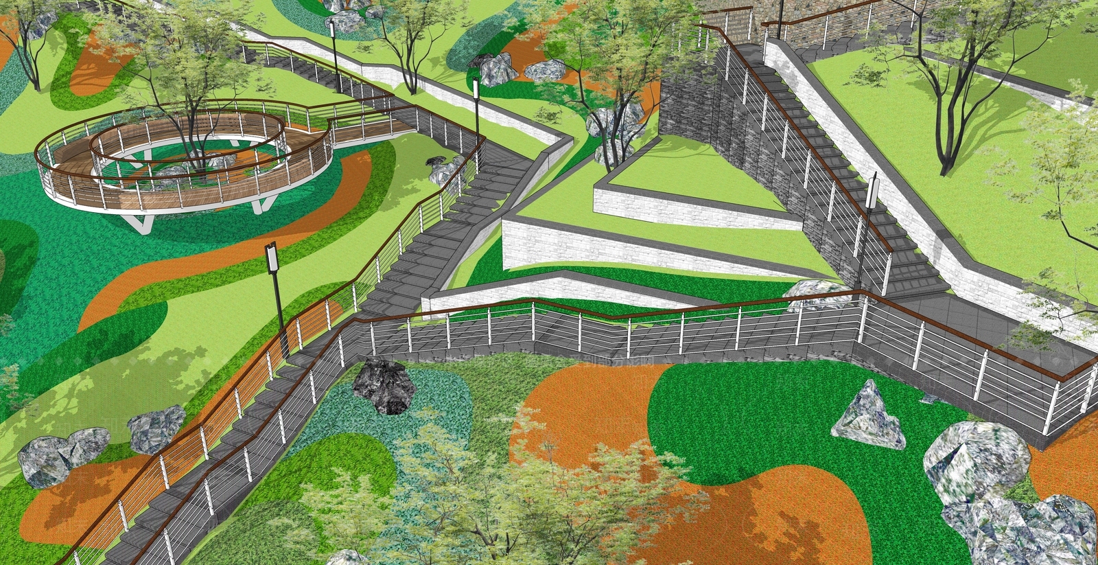现代新中式景观公园SU模型下载【ID:1174668644】