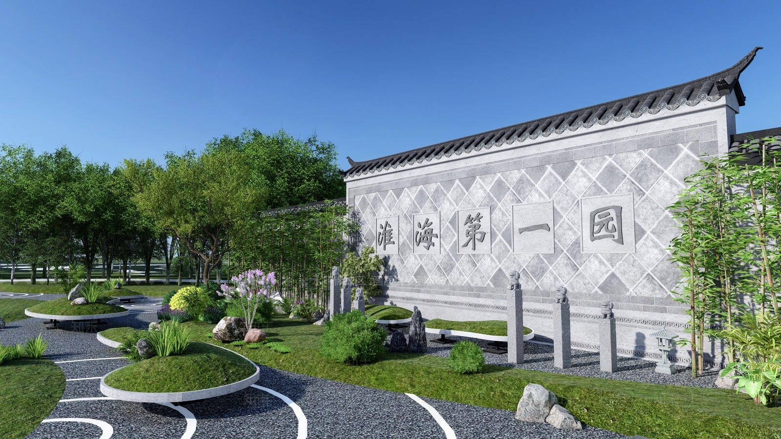 新中式中式广场景观SU模型下载【ID:1174966401】