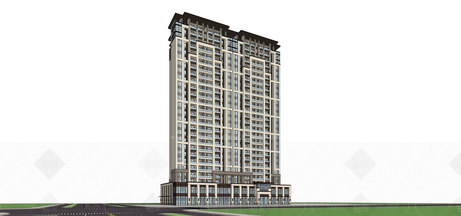 现代高层住宅SU模型下载【ID:1174678614】