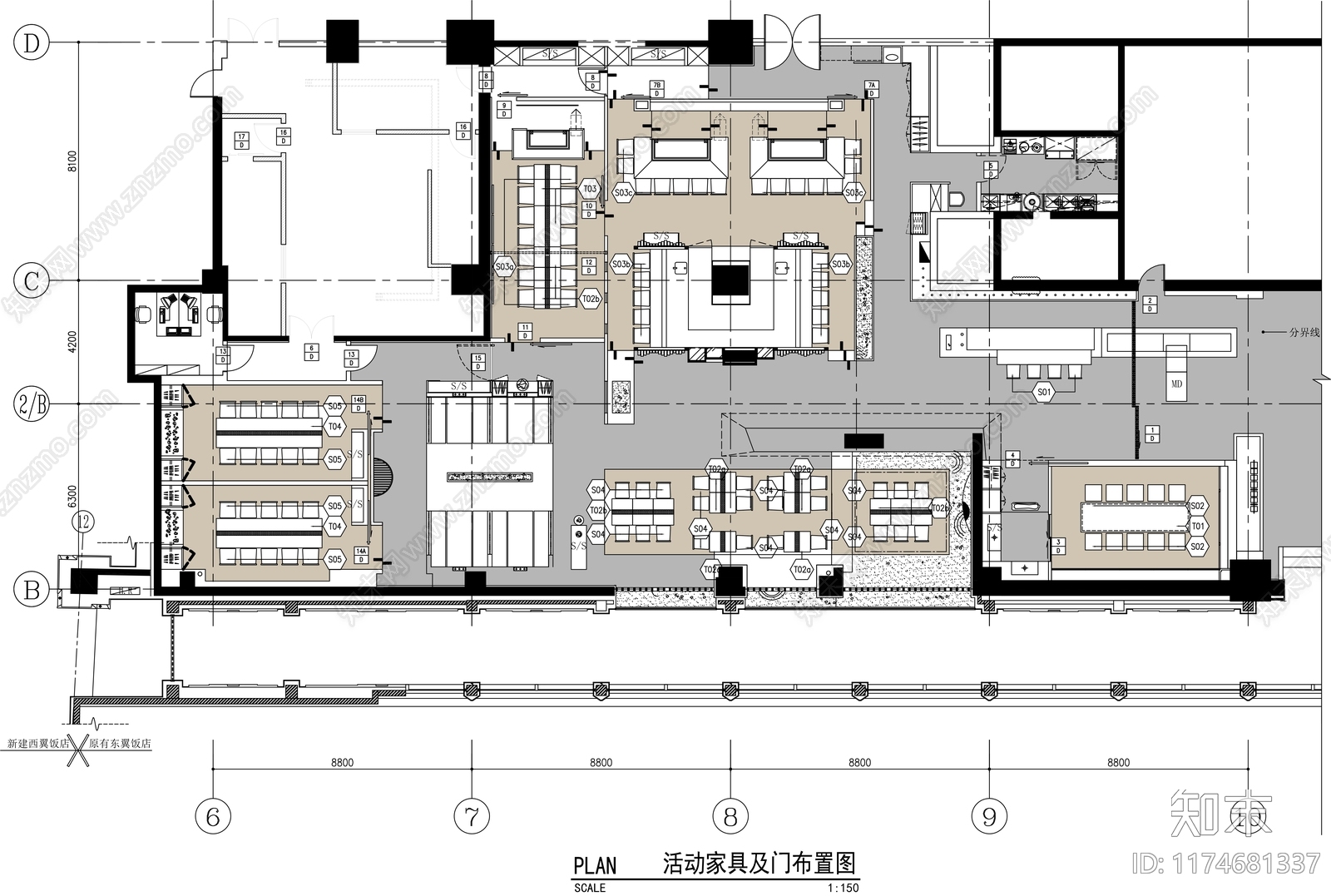 现代日式西餐厅施工图下载【ID:1174681337】