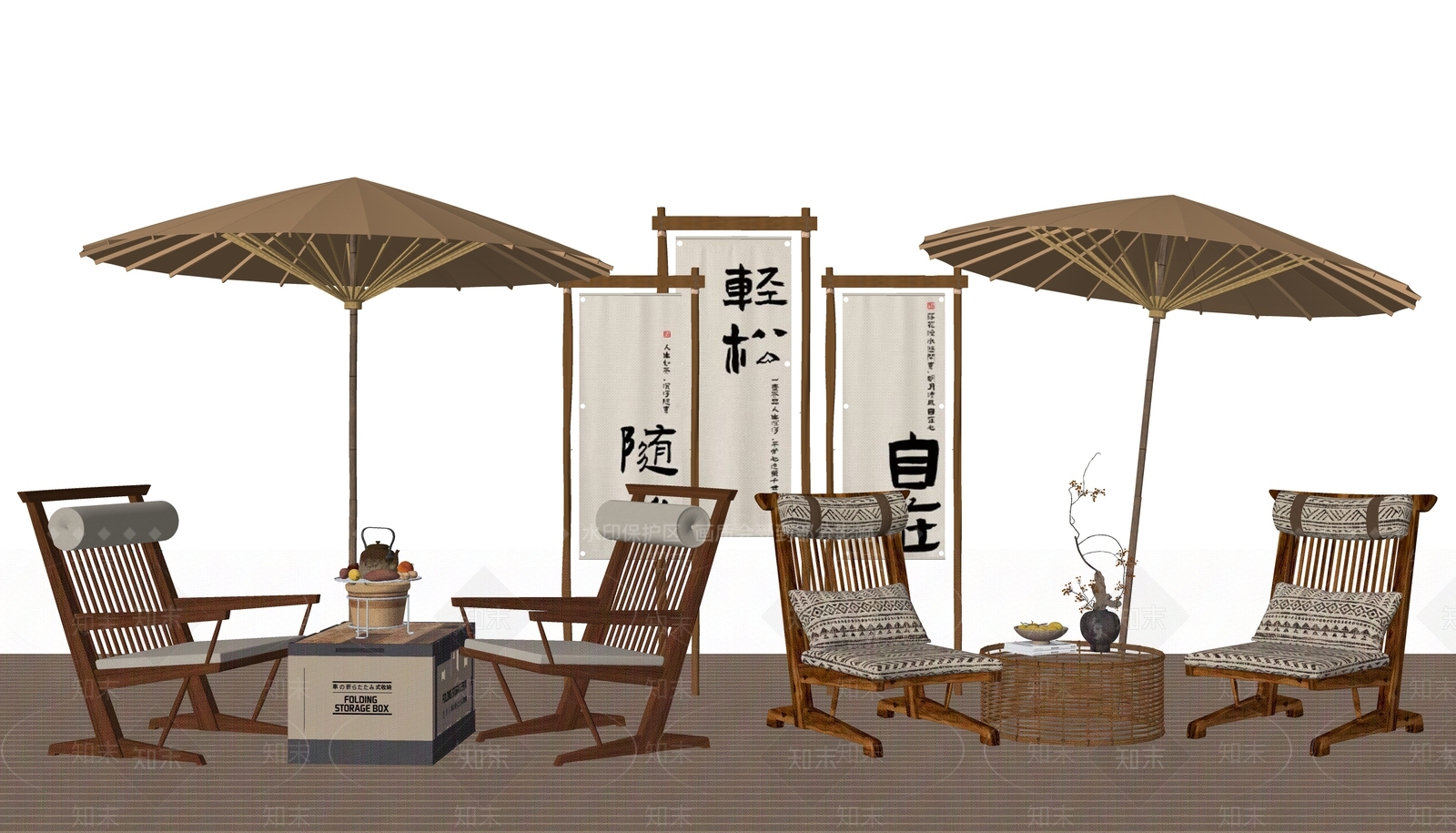 中式户外桌椅SU模型下载【ID:1174711155】