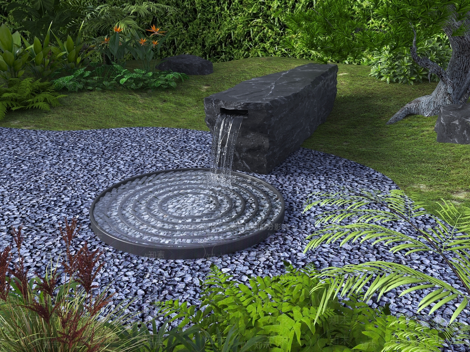 新中式现代假山水景3D模型下载【ID:1174737480】