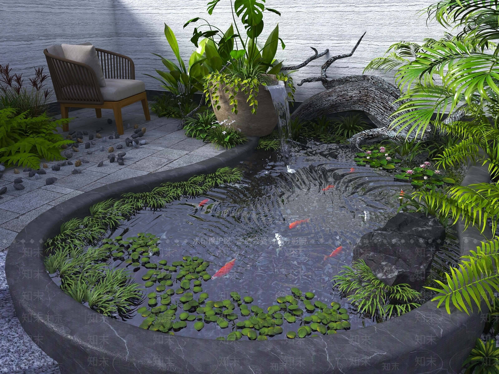 现代新中式假山水景3D模型下载【ID:1174737643】