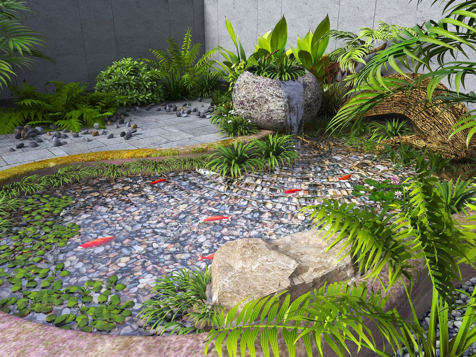 新中式现代水景SU模型下载【ID:1174738081】