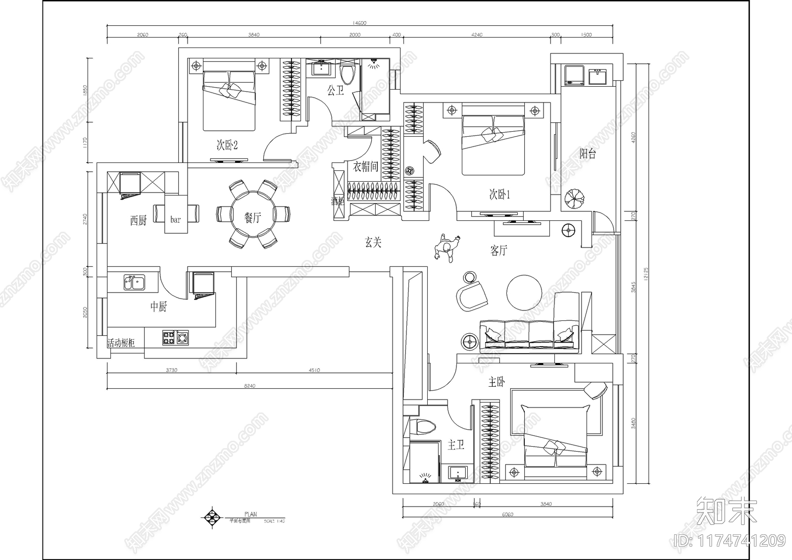 平层cad施工图下载【ID:1174741209】