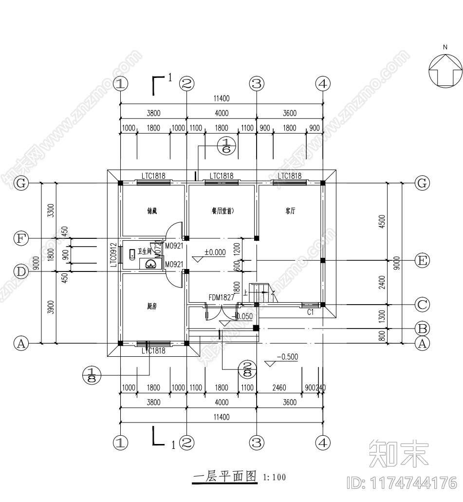 现代别墅建筑cad施工图下载【ID:1174744176】