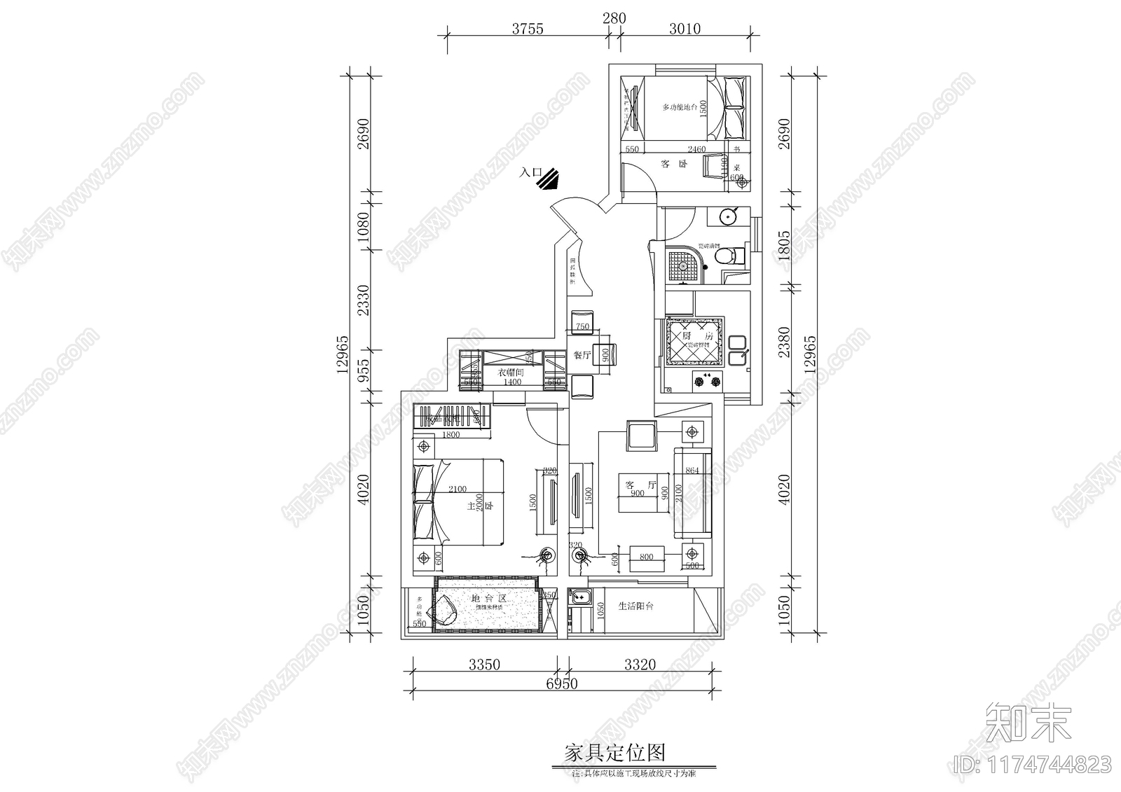 平层cad施工图下载【ID:1174744823】