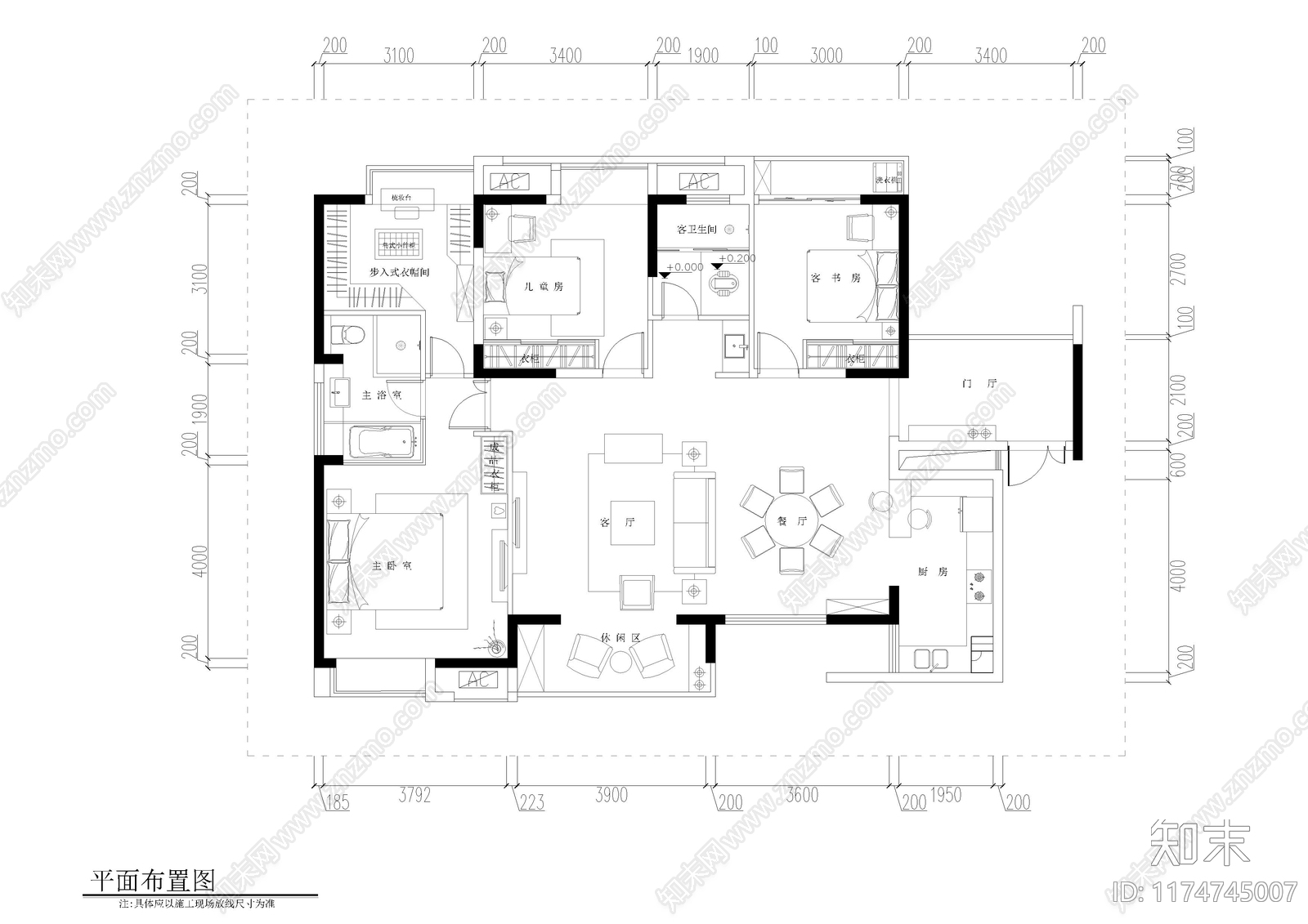 平层cad施工图下载【ID:1174745007】