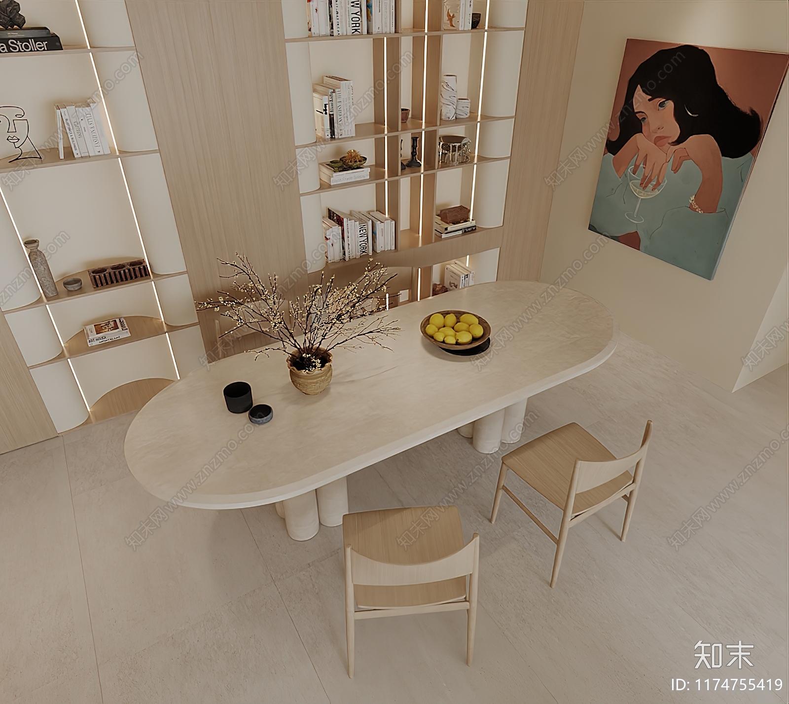 现代奶油餐桌3D模型下载【ID:1174755419】