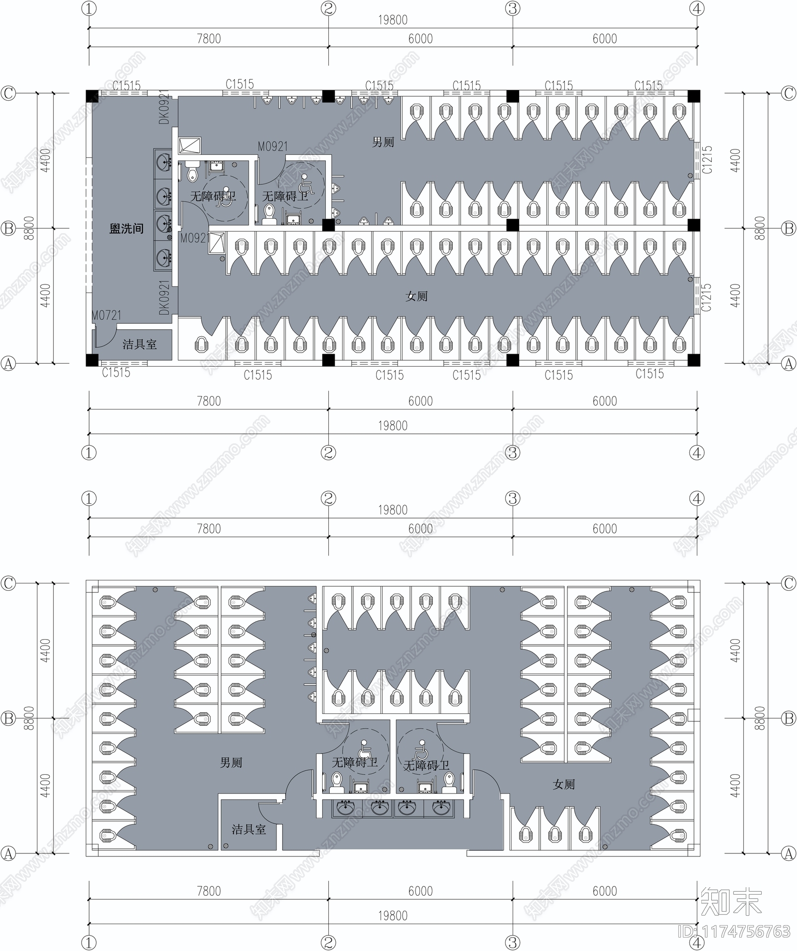 现代公共卫生间cad施工图下载【ID:1174756763】