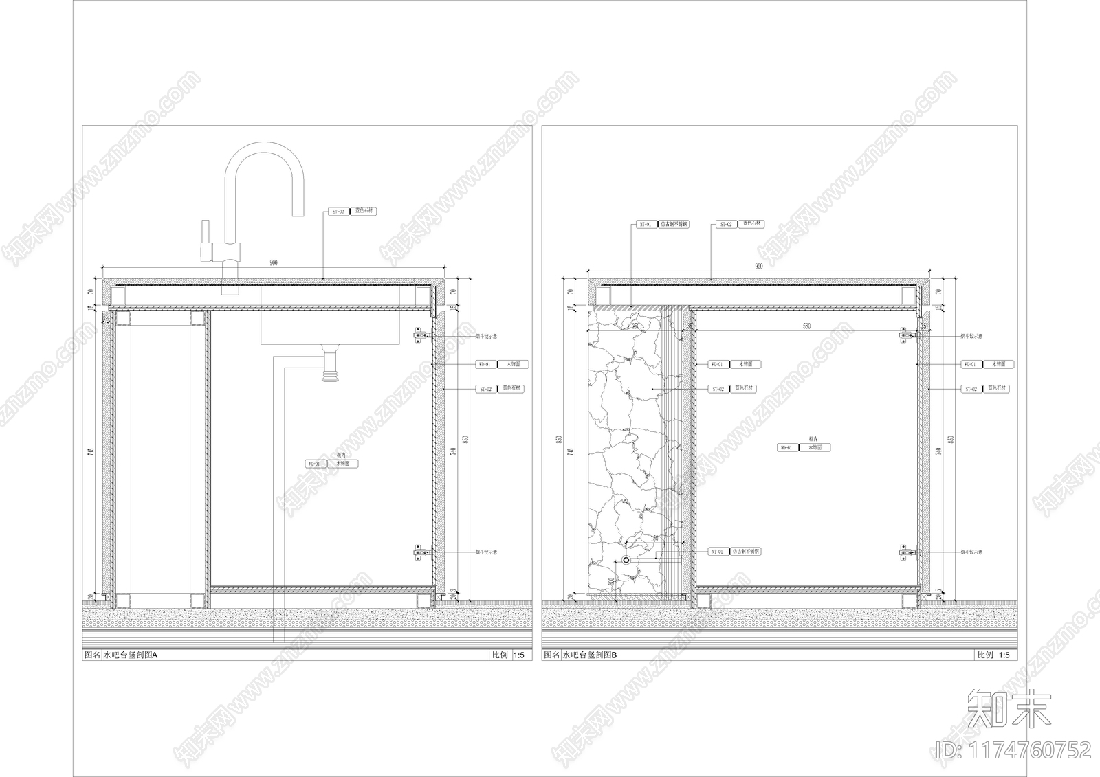 现代吧台cad施工图下载【ID:1174760752】