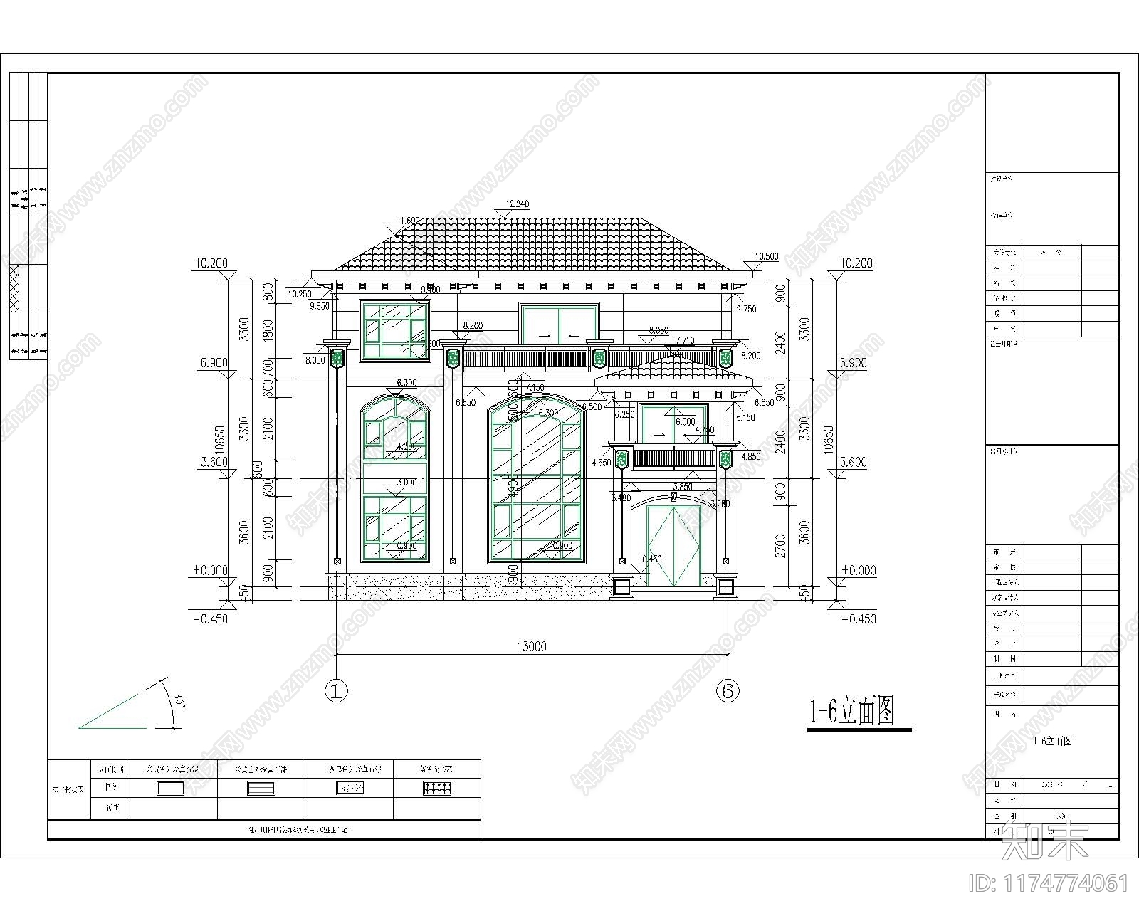 欧式别墅建筑cad施工图下载【ID:1174774061】