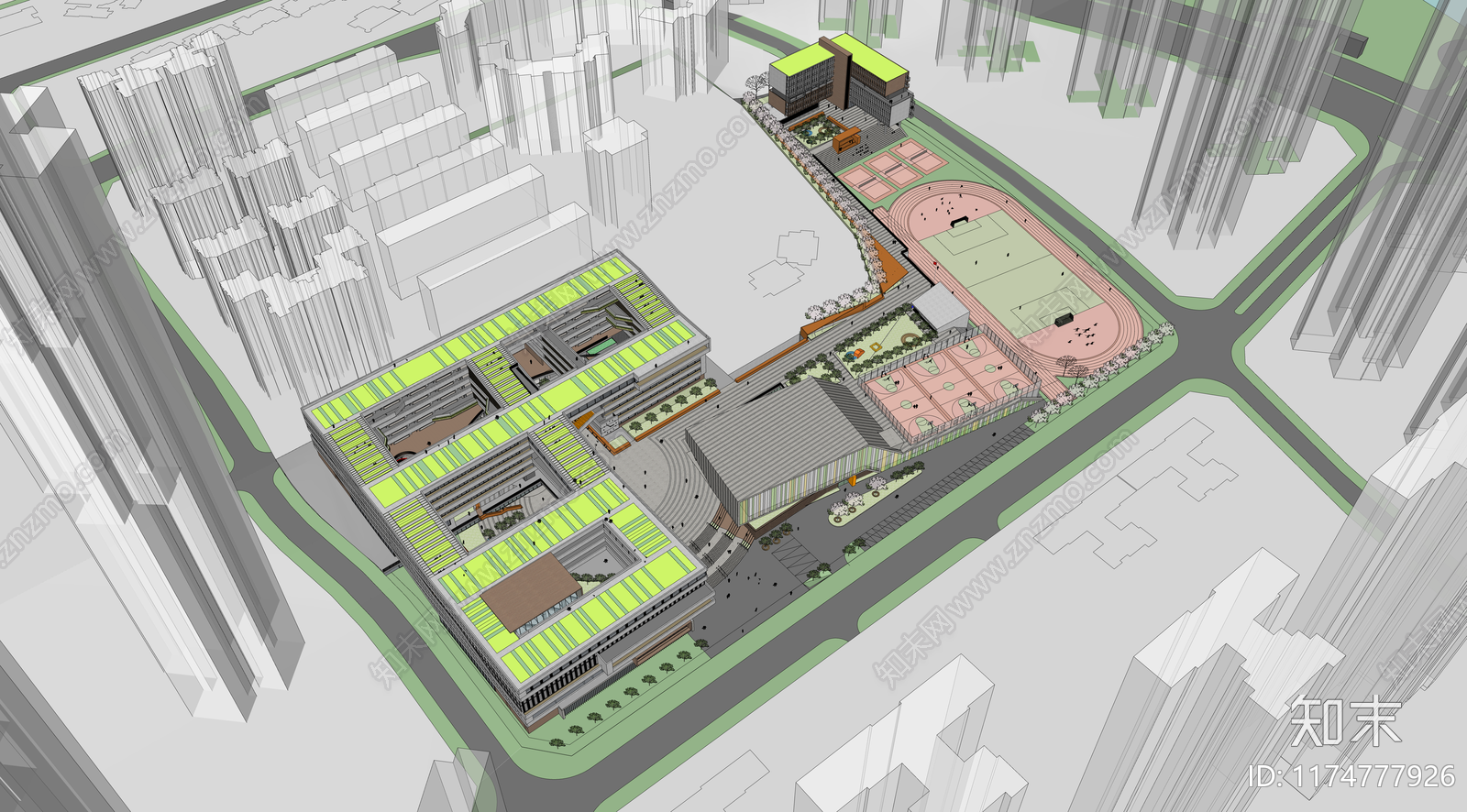 现代学校建筑SU模型下载【ID:1174777926】