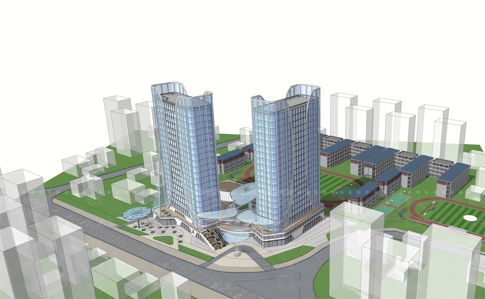 现代酒店建筑SU模型下载【ID:1174792046】