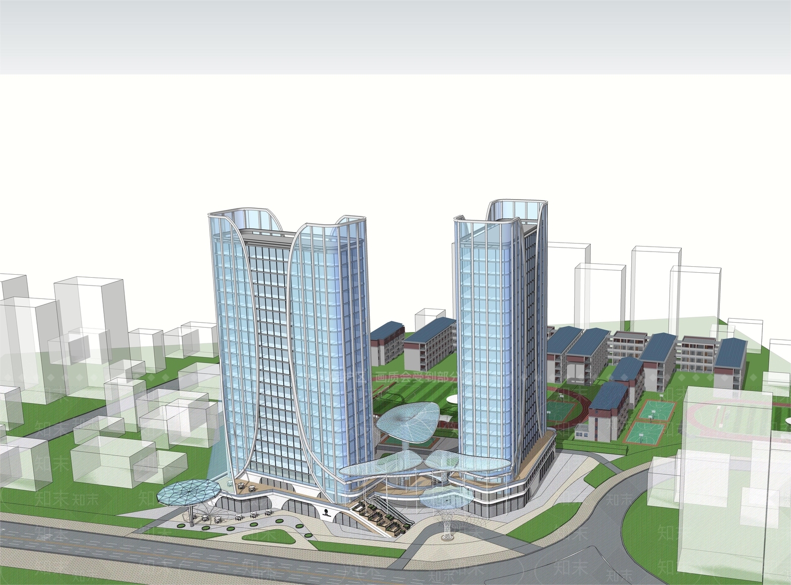 现代酒店建筑SU模型下载【ID:1174792046】