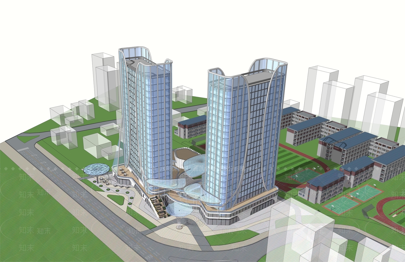现代酒店建筑SU模型下载【ID:1174792046】