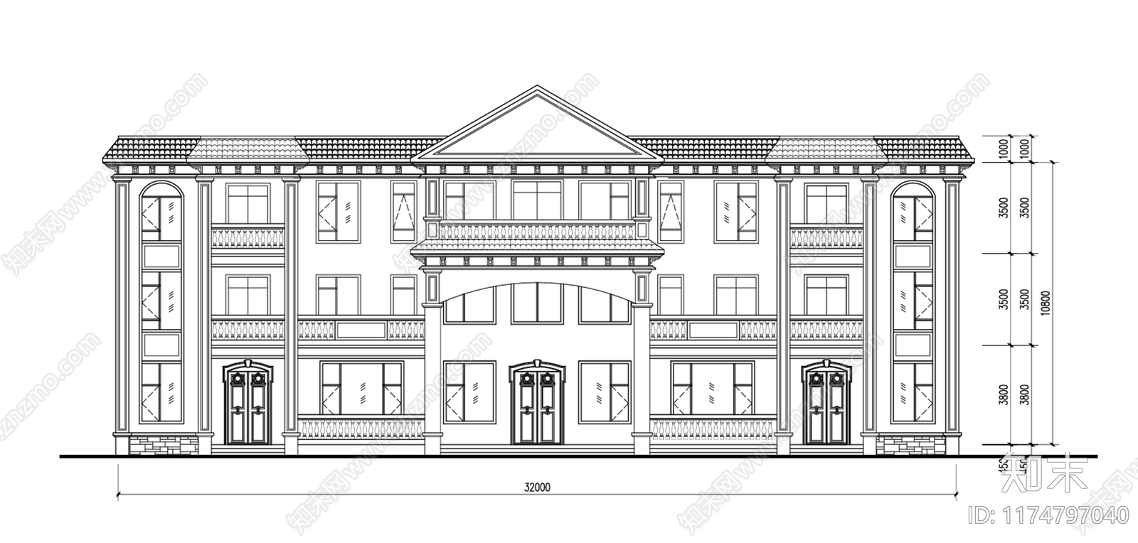 简欧别墅建筑cad施工图下载【ID:1174797040】