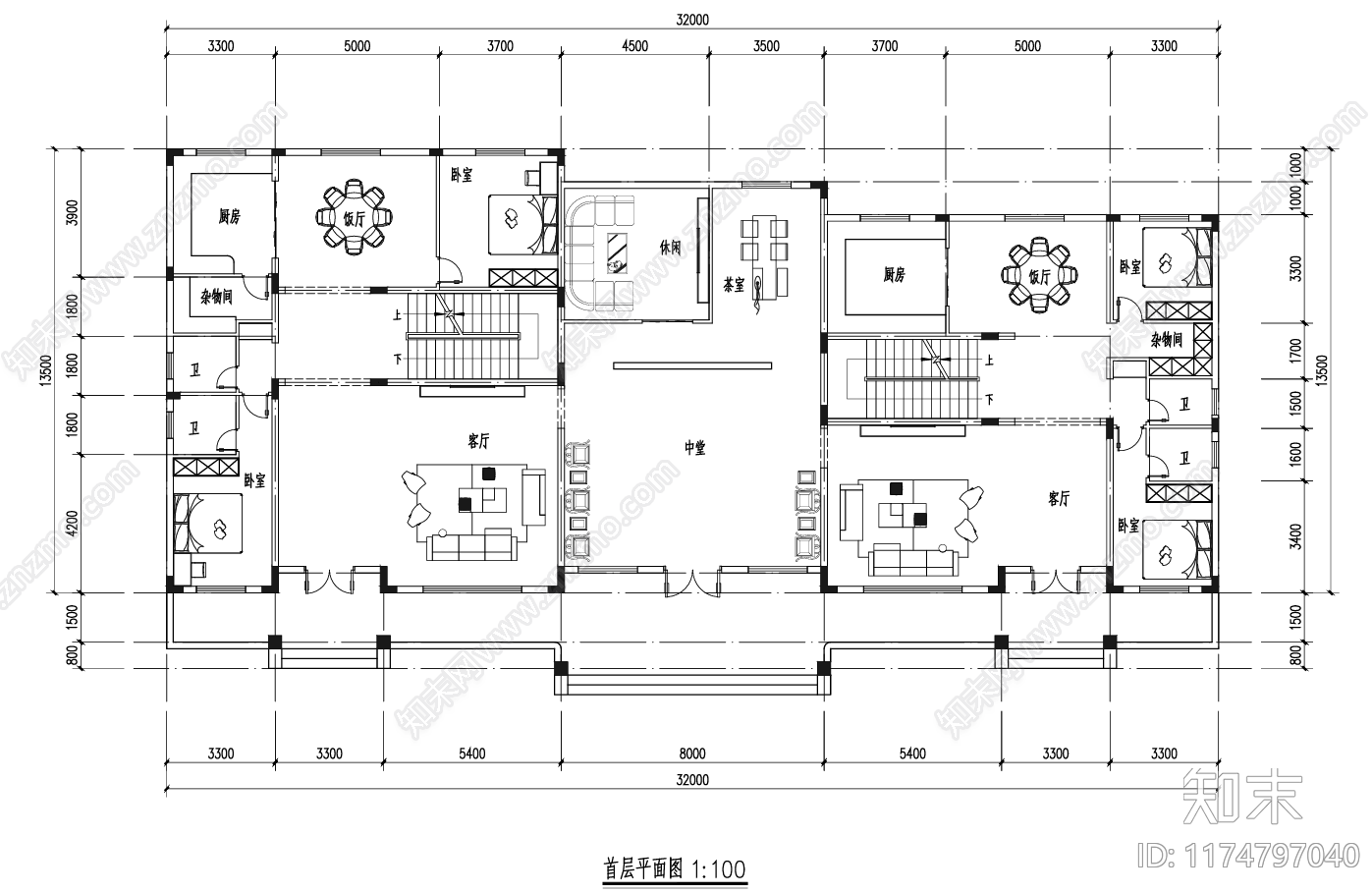 简欧别墅建筑cad施工图下载【ID:1174797040】