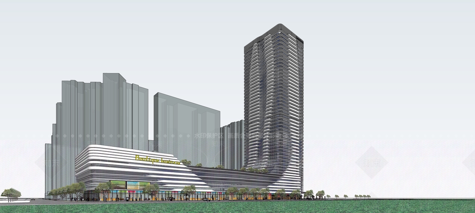 现代简约商场建筑SU模型下载【ID:1174799389】
