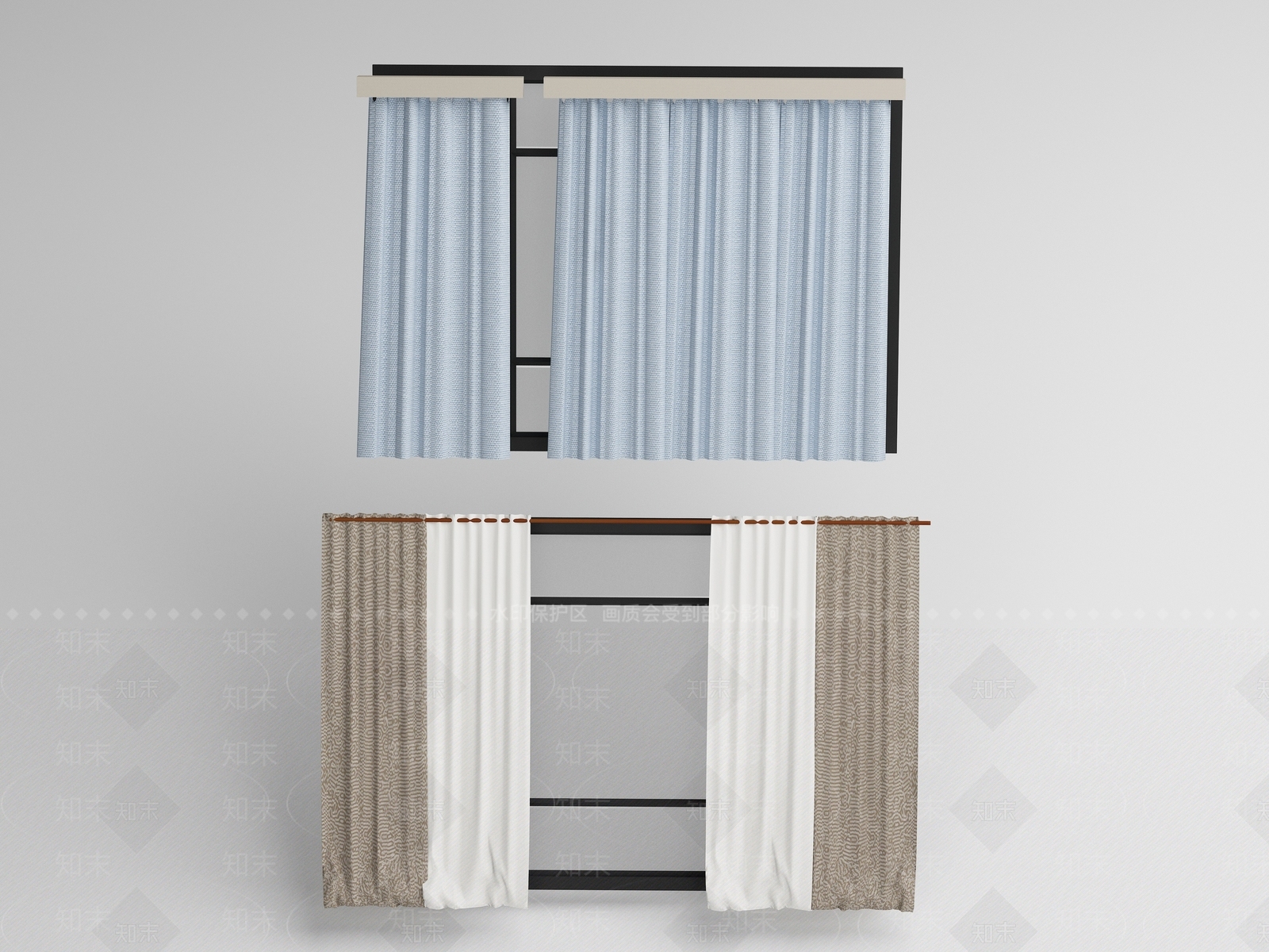 现代北欧通用窗帘3D模型下载【ID:1174807287】
