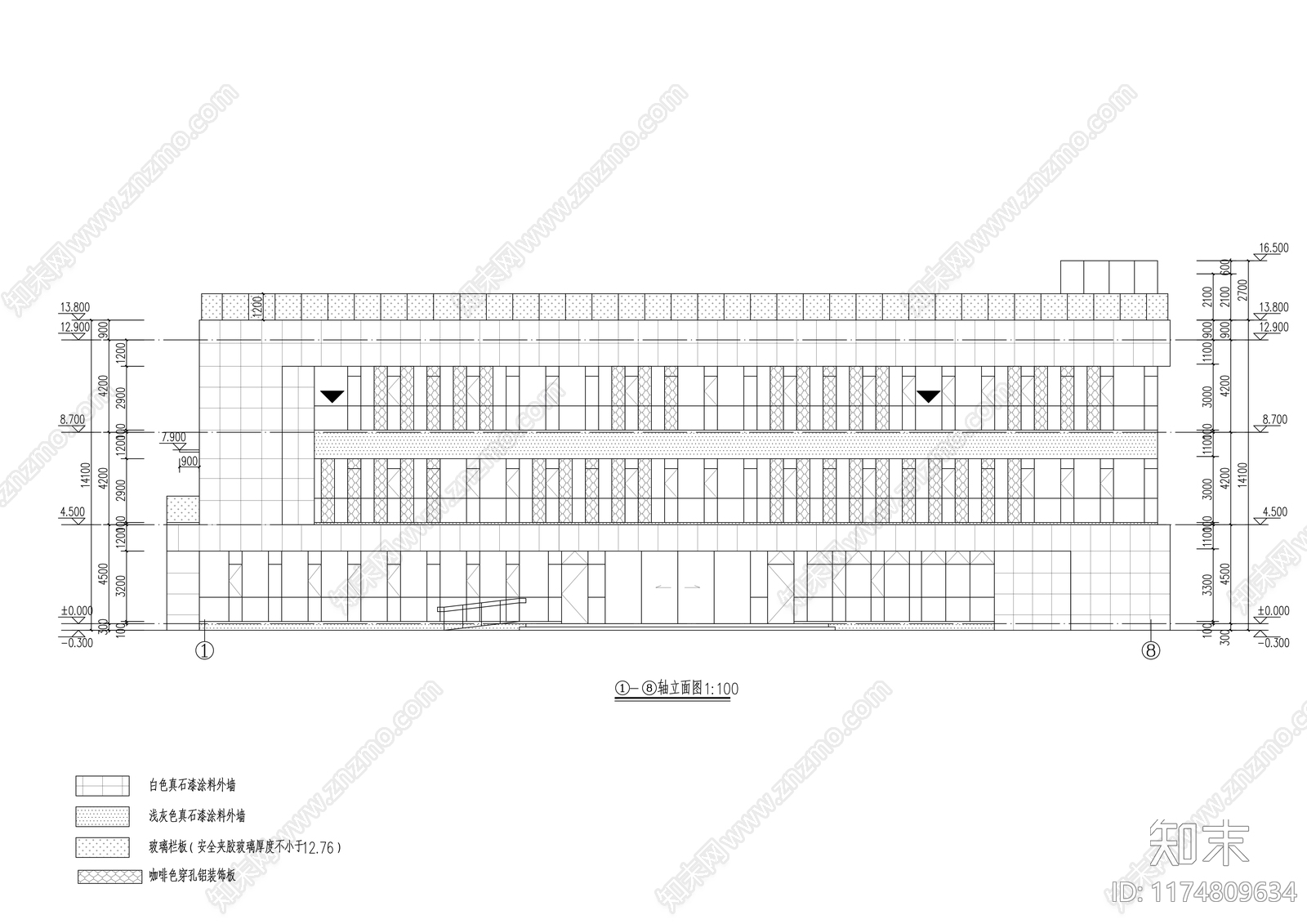 现代办公楼建筑cad施工图下载【ID:1174809634】