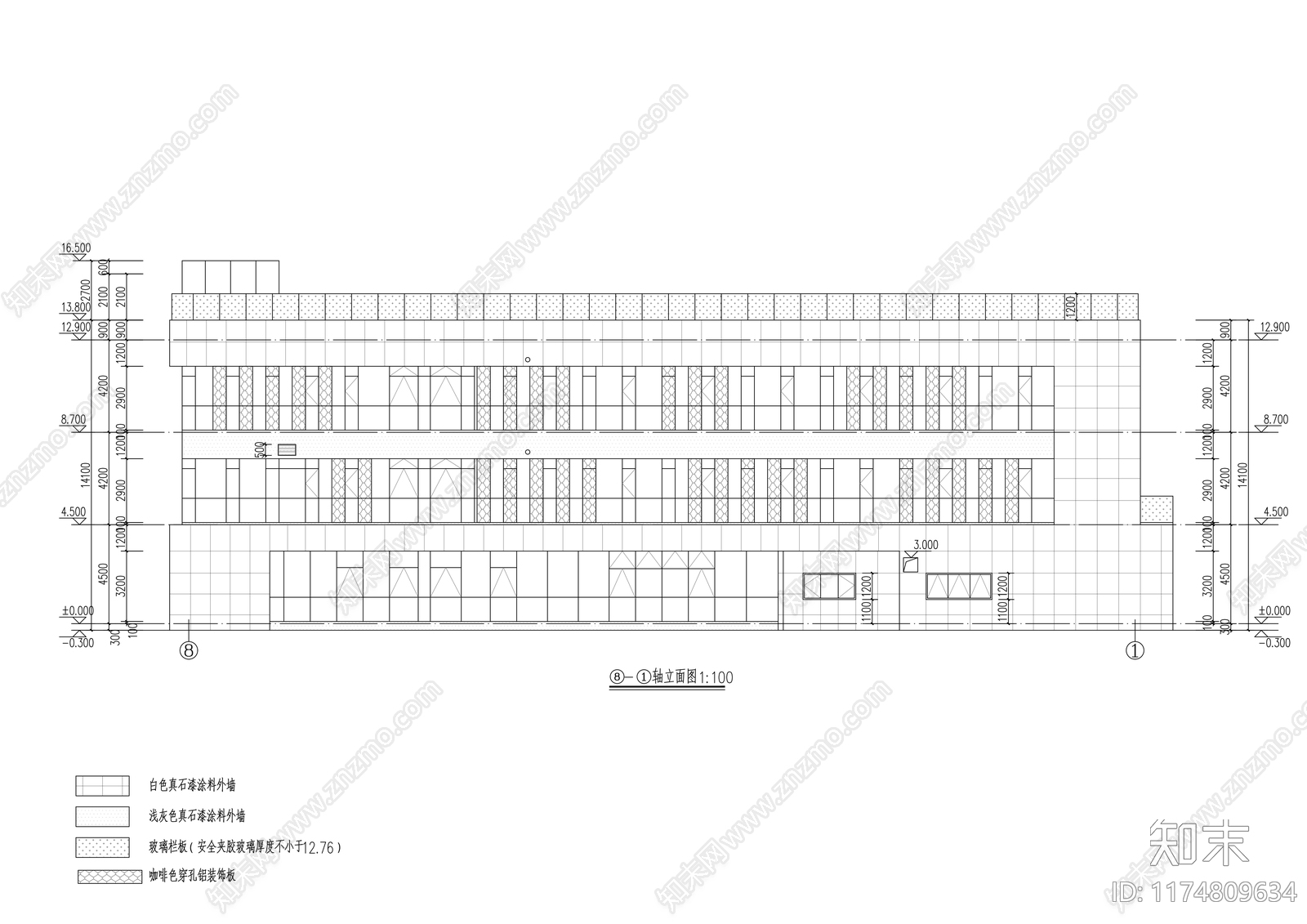 现代办公楼建筑cad施工图下载【ID:1174809634】