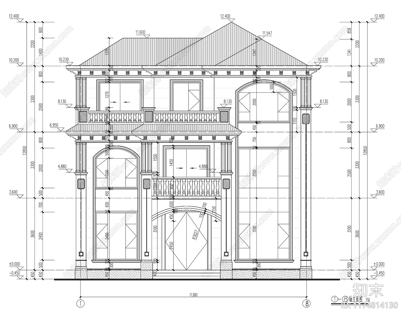 欧式别墅建筑cad施工图下载【ID:1174814130】