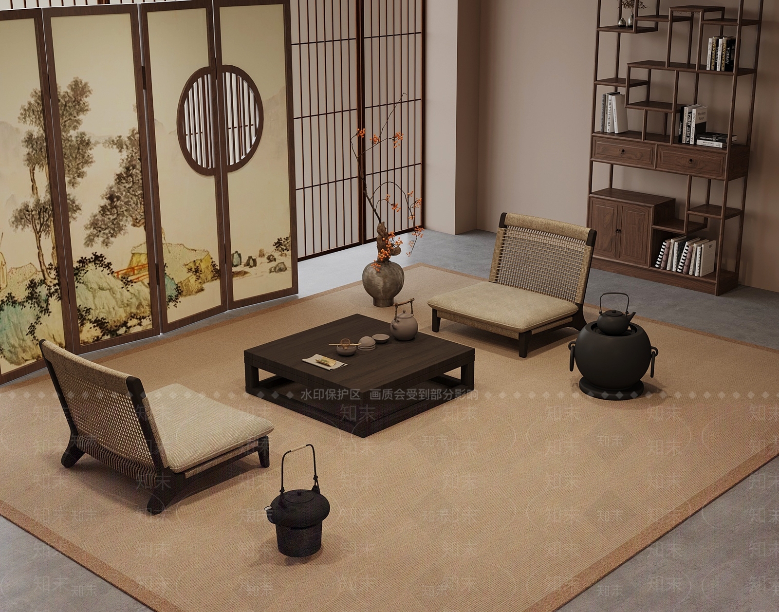 新中式茶桌椅3D模型下载【ID:1174820594】