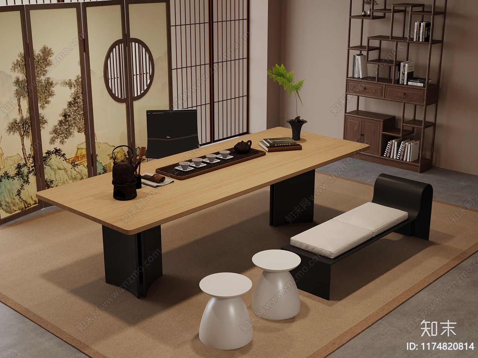 新中式茶桌椅3D模型下载【ID:1174820814】