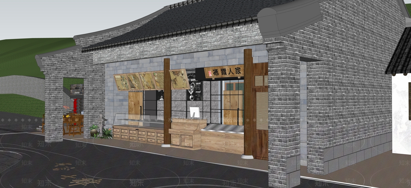 中式民宿建筑SU模型下载【ID:1174822943】