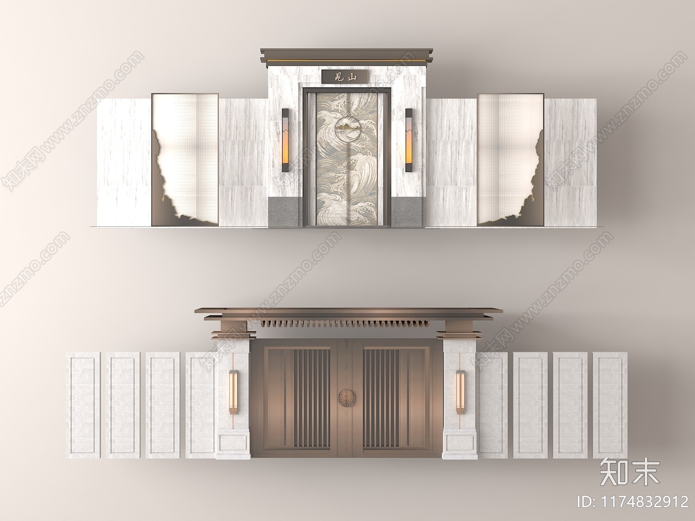 现代中式门组合3D模型下载【ID:1174832912】