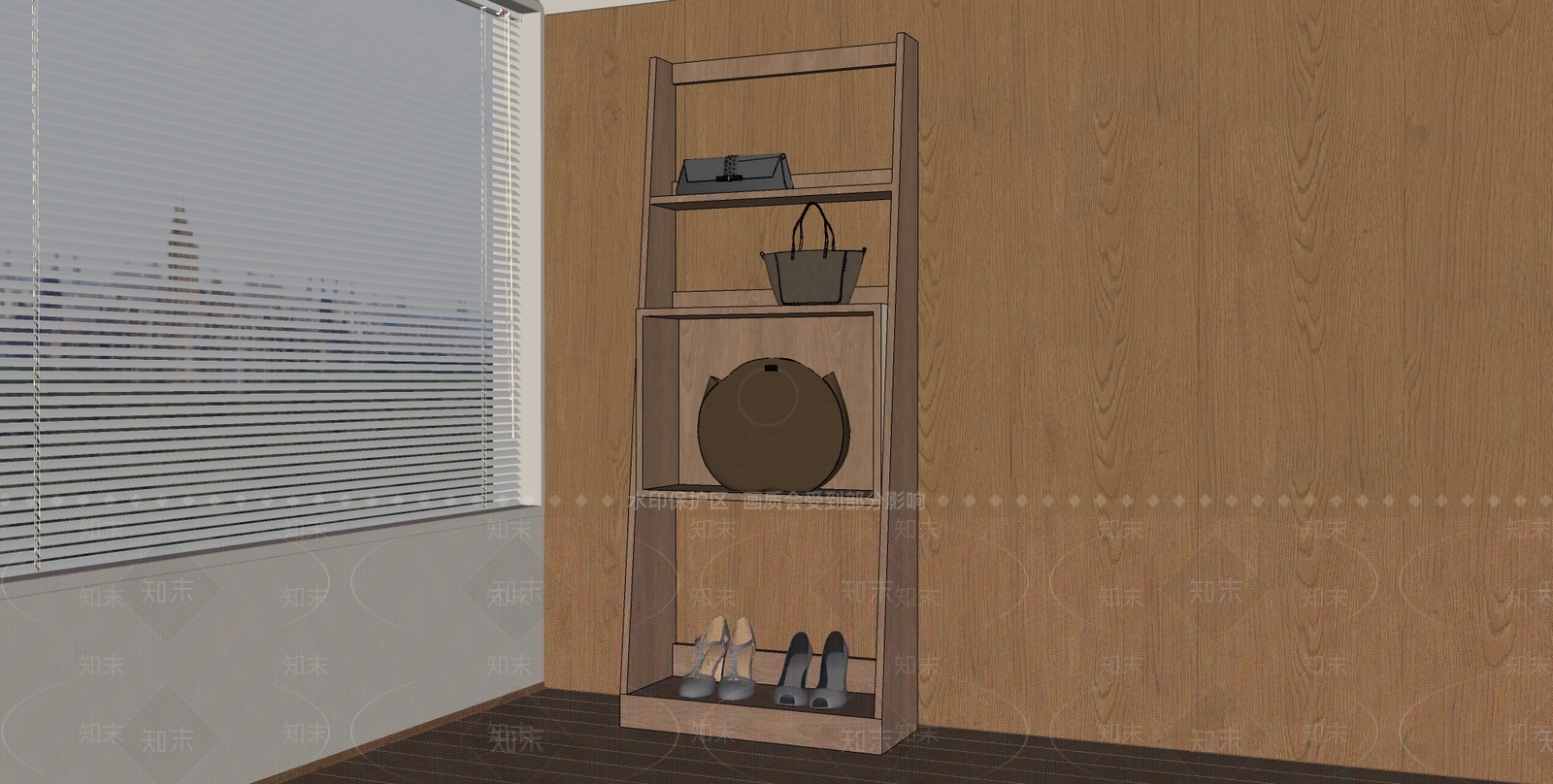 现代原木置物架SU模型下载【ID:1174838133】
