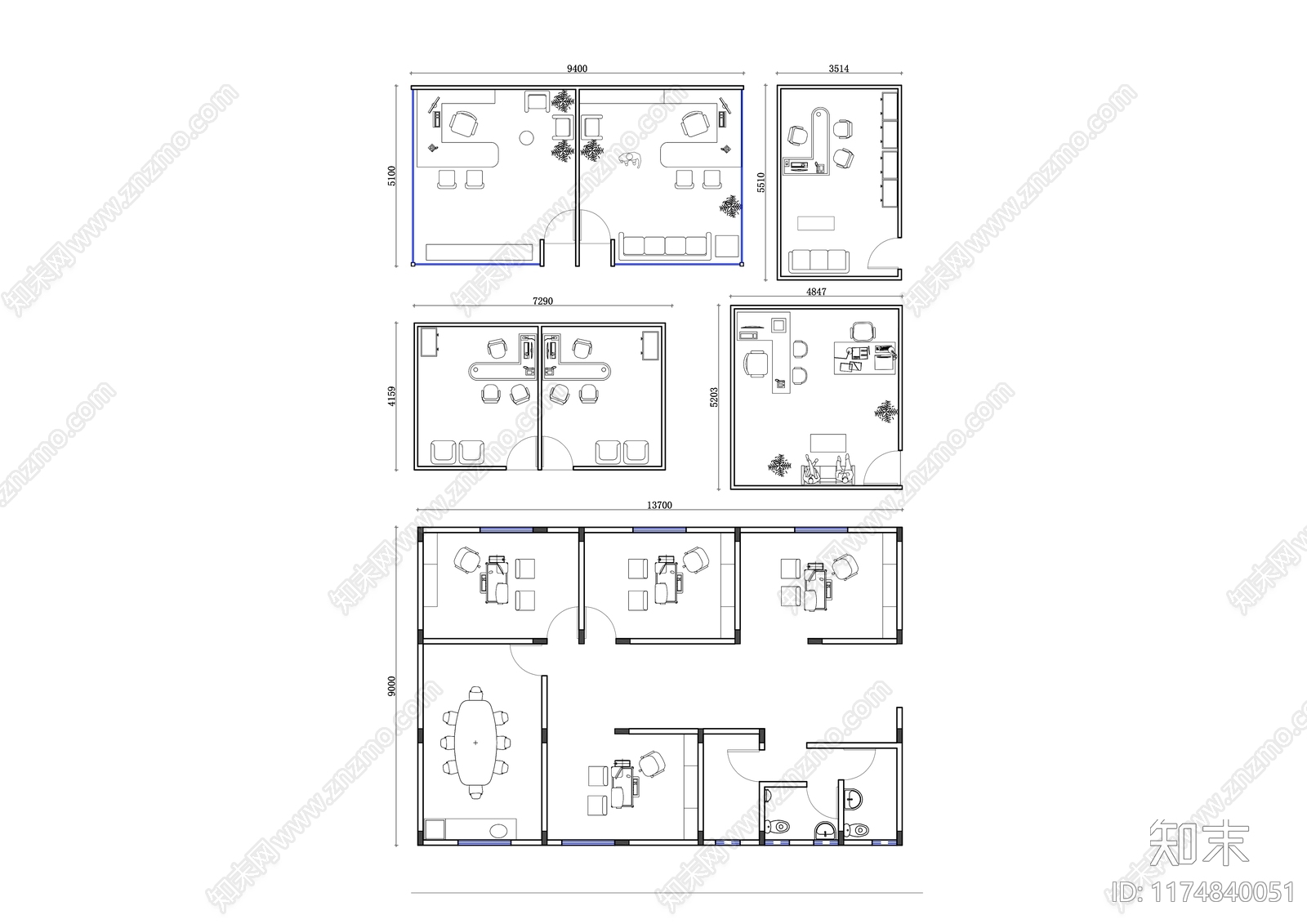 现代办公室cad施工图下载【ID:1174840051】