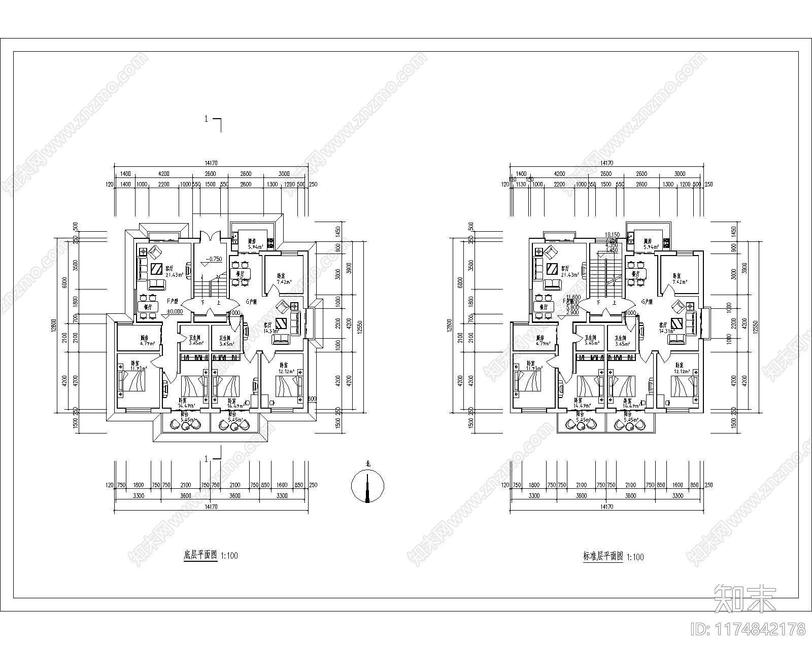 现代住宅楼建筑cad施工图下载【ID:1174842178】