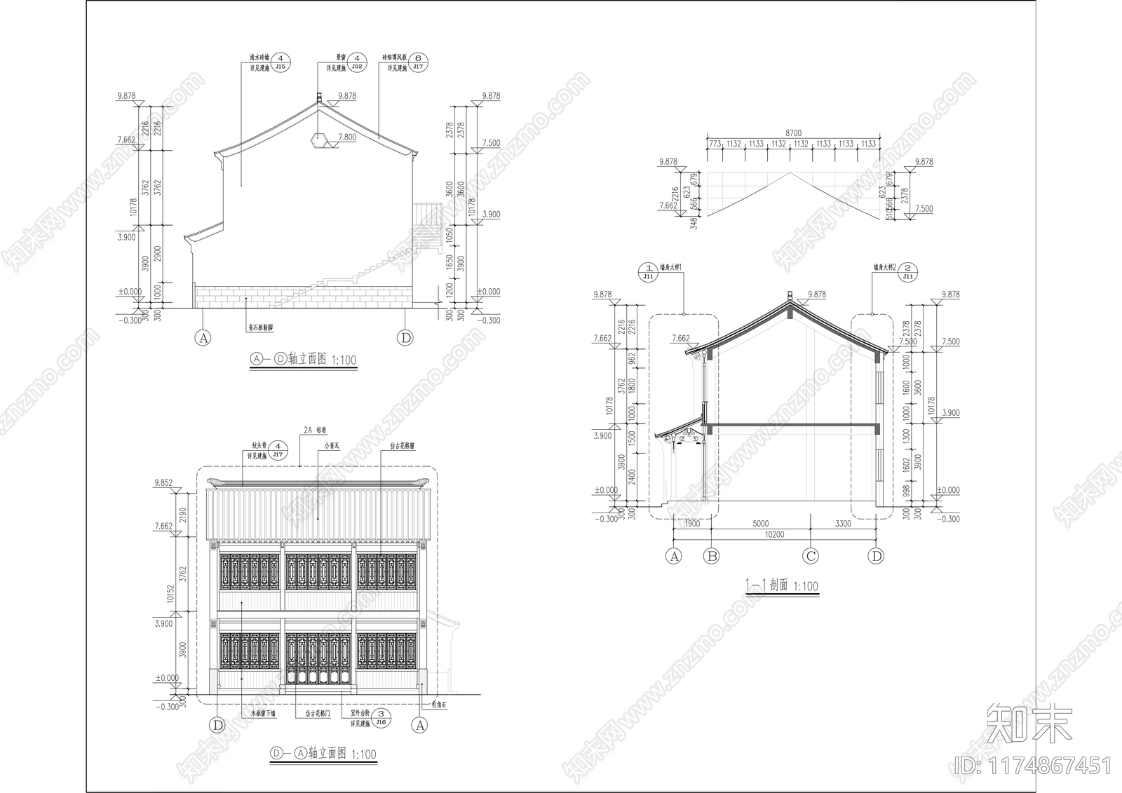 中式商业街cad施工图下载【ID:1174867451】