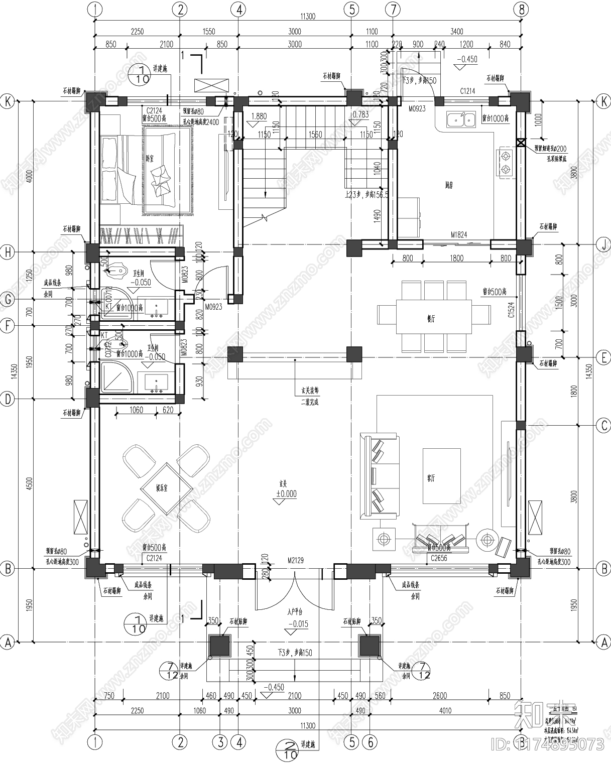 欧式别墅建筑cad施工图下载【ID:1174895073】